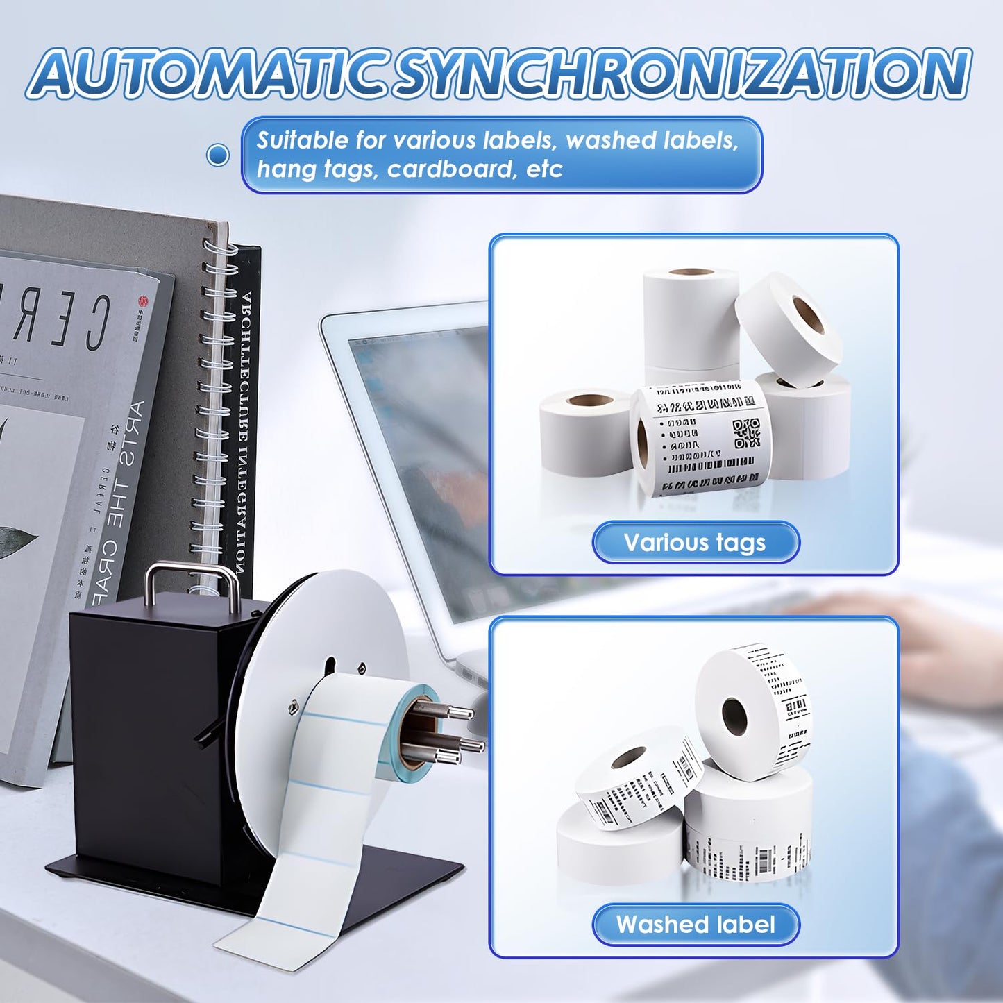 Frifreego Automatic Label Rewinder Speed-Adjustable Label Rewinding Machine, Synchronized with Printer, Adjustable Core Holder 1"- 3", Label Width 120mm/4.72 inch,Roll Diameter 185mm/7.28"