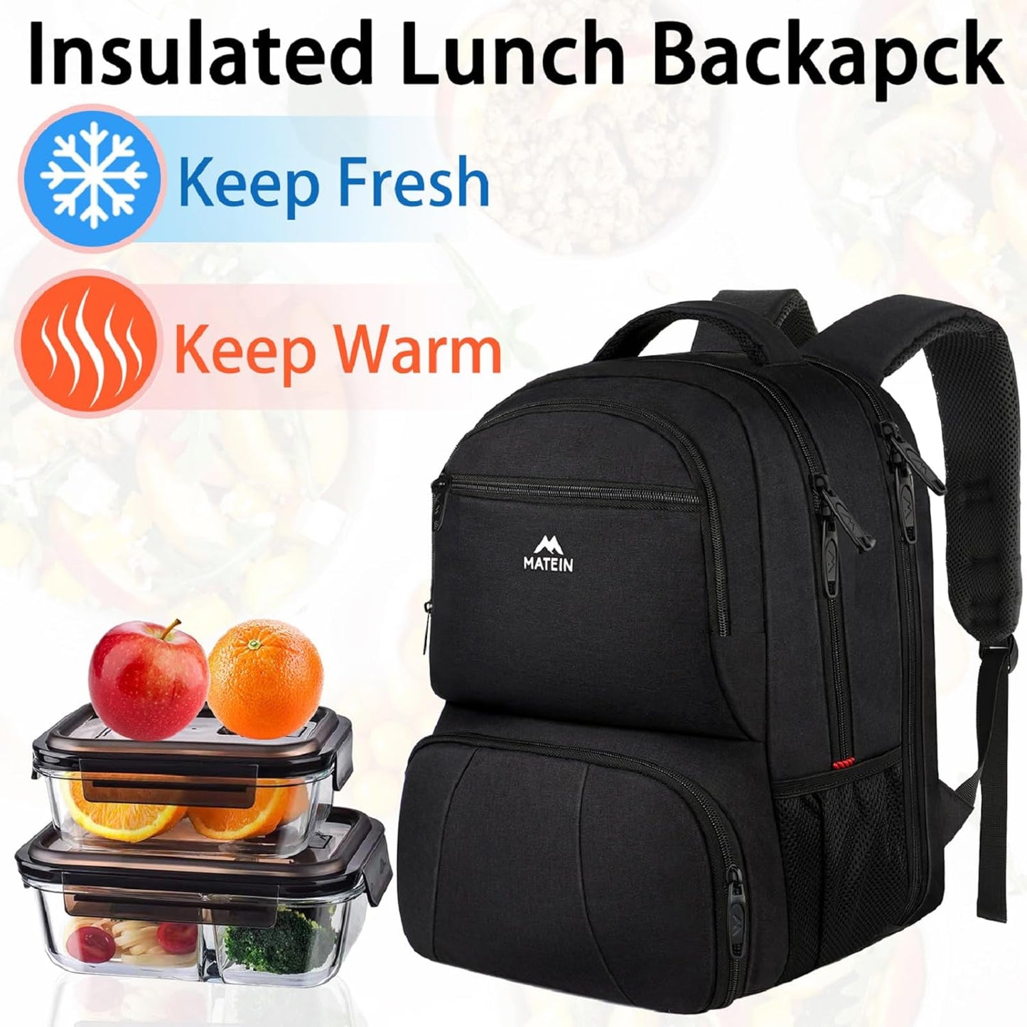 Backpack 18 Inch Backpack pack MATEIN Lunch for Men, Large Insulated Cooler with Lunch Compartment, Water Resistant
