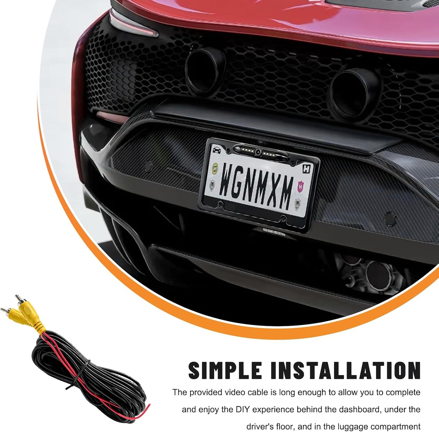 Fkewp 12V 8 170 License Plate Frame Backup Camera, Waterproof Rear View Camera with License Plate & LED, Viewing Angle