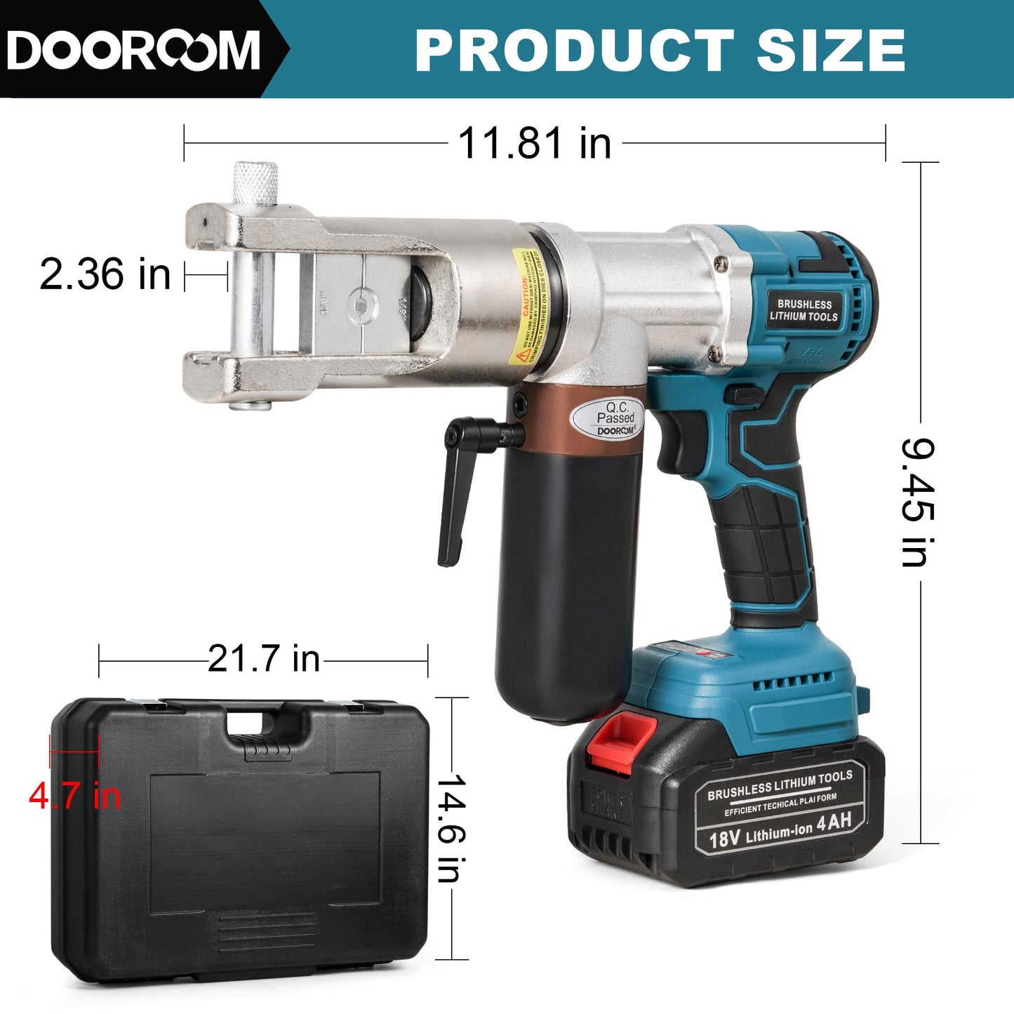 DOOROOM Electric Hydraulic Cable Lug Crimping Tool, 8 AWG to 500 MCM Terminal, Cable, Wire Electric Crimper Tool Kit, Battery Crimp Tool Kits with 11 Dies