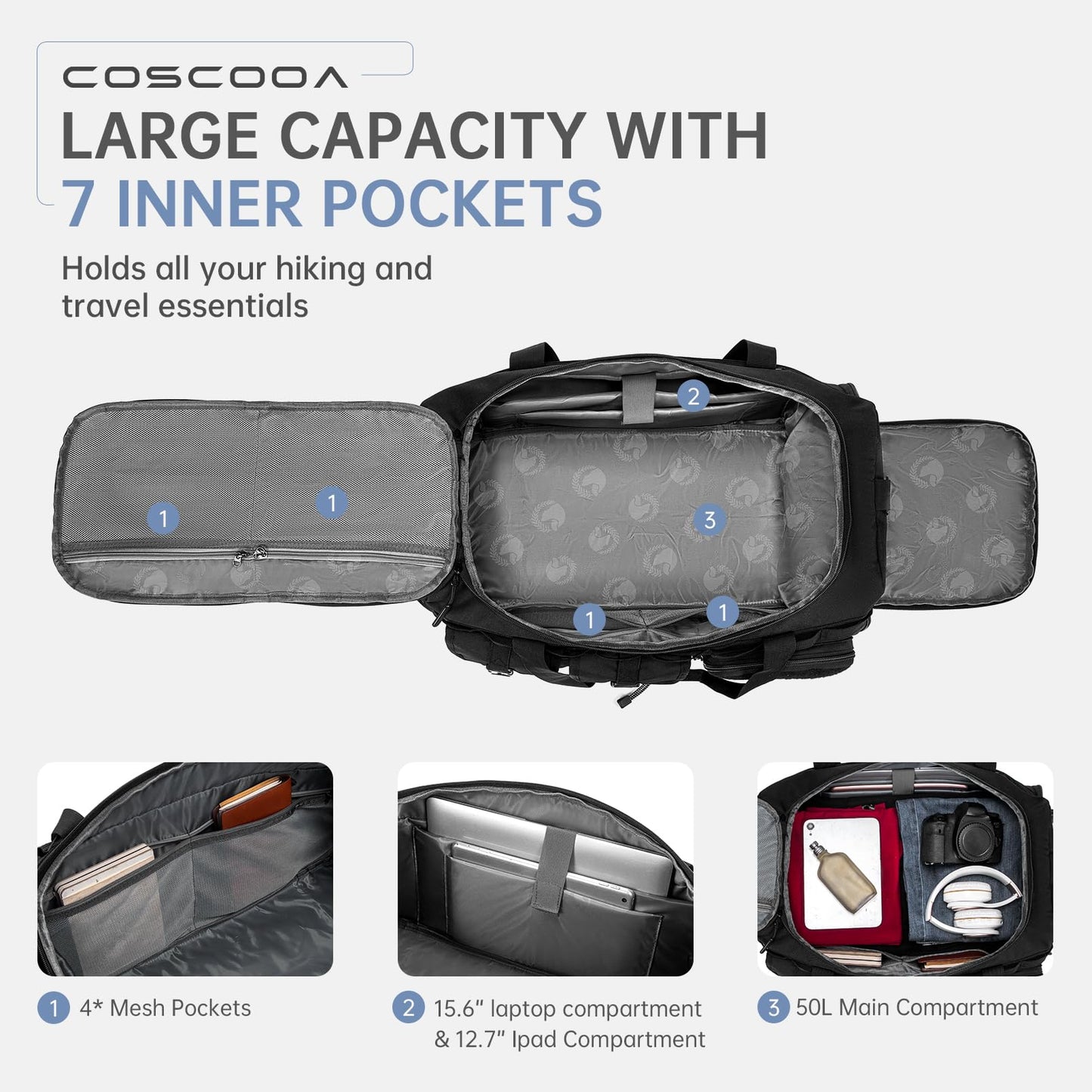 COSCOOA Tactical Gym Bags for Men, Carry On Luggage 22x14x9 Airline Approved, 3 in 1 Duffle Bag with Shoe Compartment,Travel Backpack Weekender Overnight Range Bag for Workout Football, Black