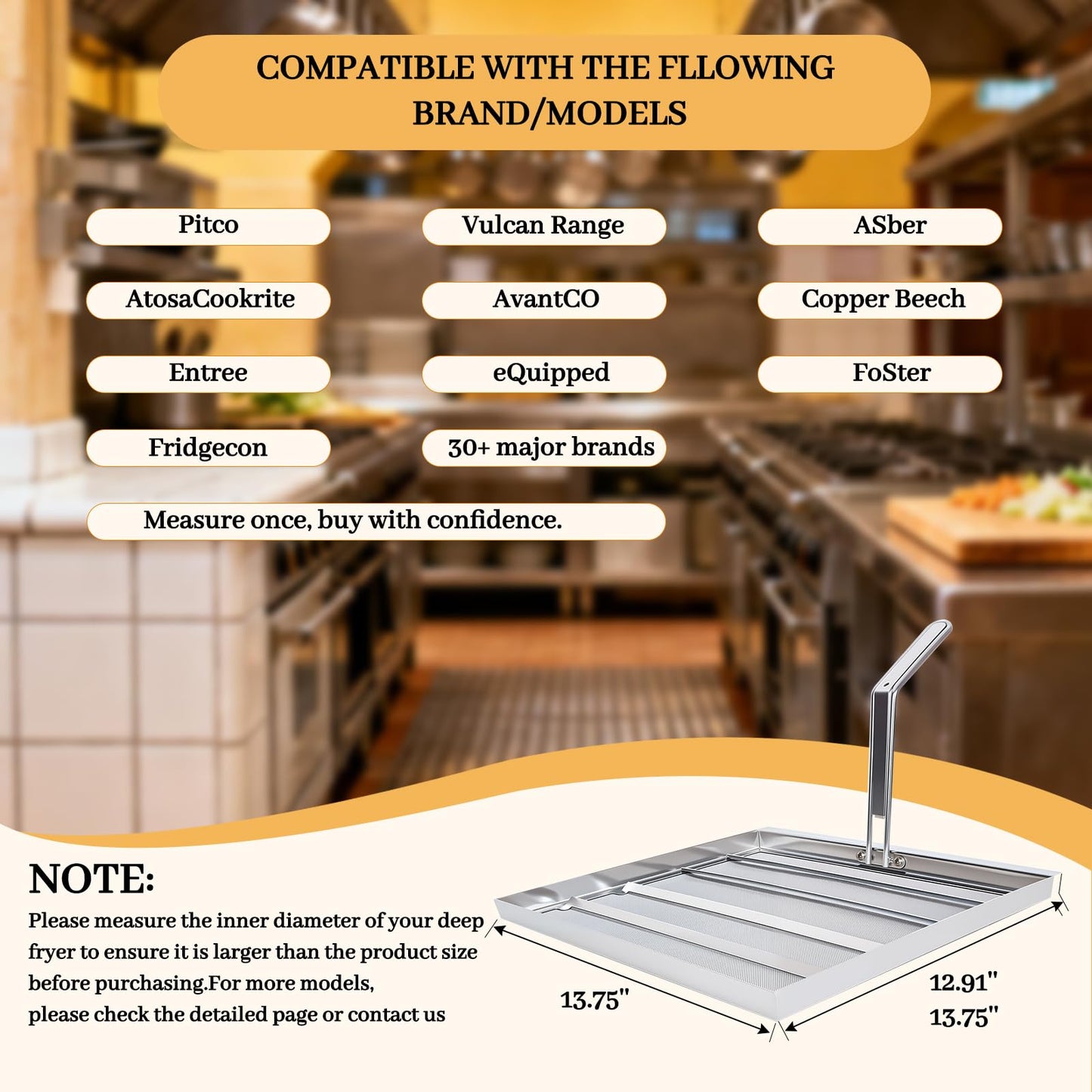 Upgraded Replacement AF45/TK45 Deep Fryer Filter Screen -13.75"x13.75"-304 Stainless Steel 500 Micron Mesh-Enhanced Screws,Extends Oil Life 40%,Fits Pitco, Avantco, American Range Fryers-10YR Warranty
