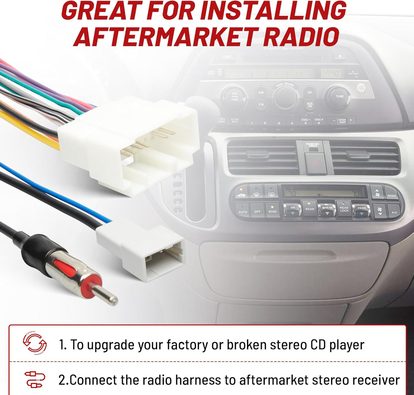 1998-2005 1998-2002 2005-2006 RED WOLF Radio Wire Harness w/Antenna Adapter for Select Honda Civic Accord, Acura MDX