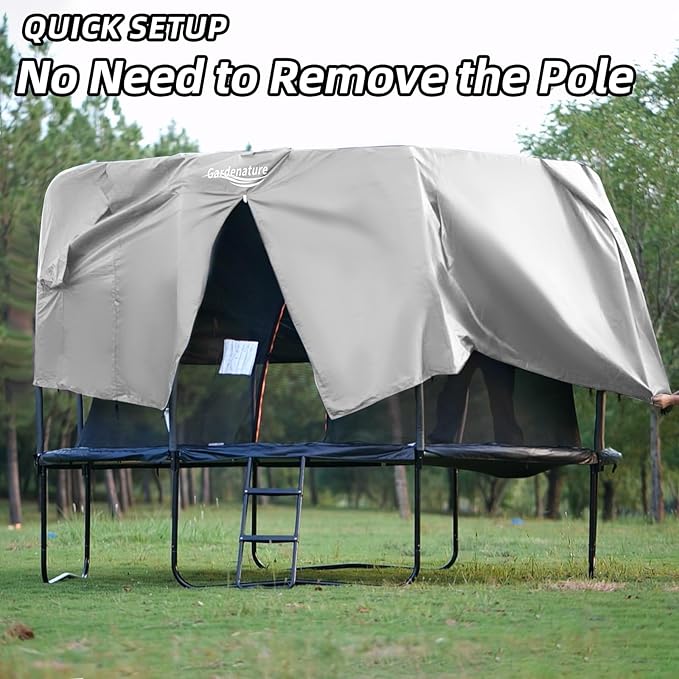 Gardenature 10FT/12FT/14FT Trampoline Tent(Tent Only), Fit Round Trampolines, Shade Cover with LED Light, Outdoor Trampolien Accessories, Anti-Tear