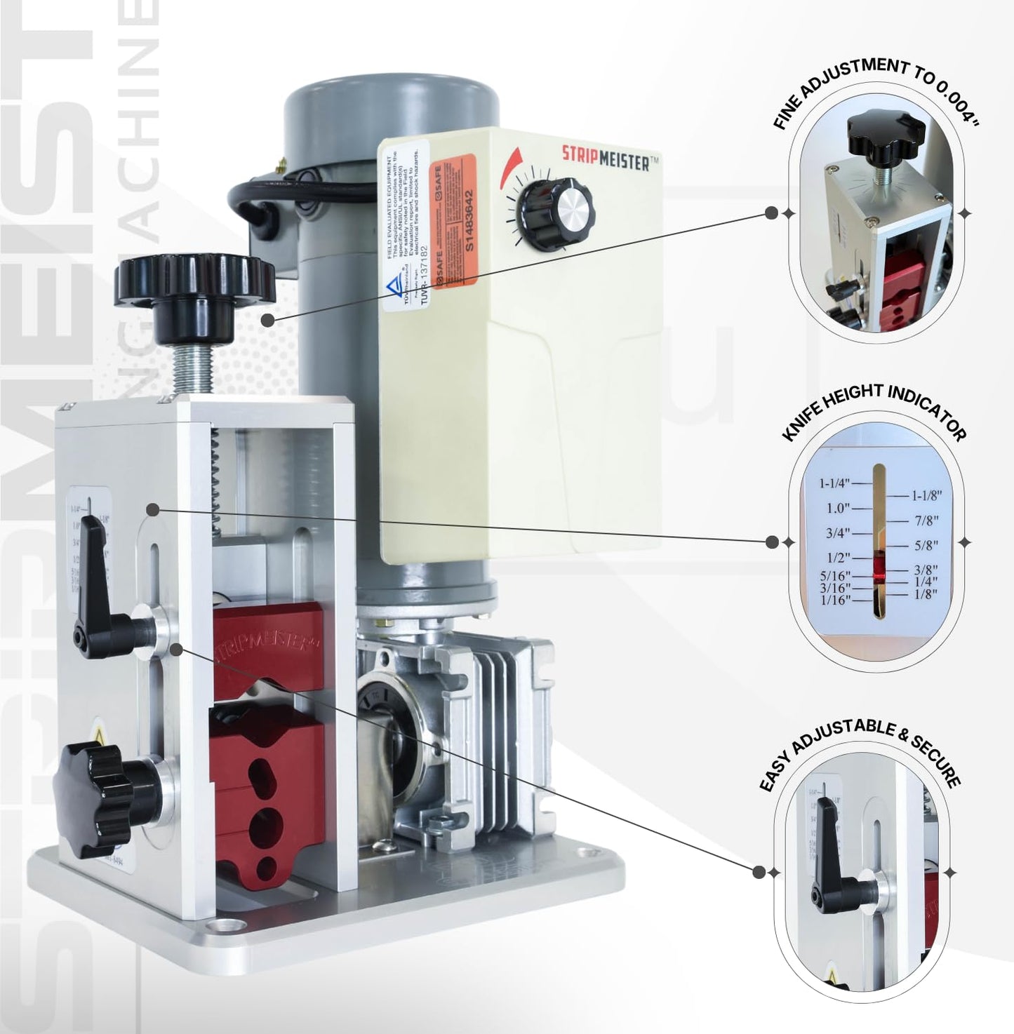 StripMeister E500 Pro Electric Automatic Wire Stripping Machine, Copper Wire Stripper Up To 1.25 inch Diameter, Ultra Grip Feeders, High Torque Variable Speed DC Motor, Fine 0.004 in Adjustment