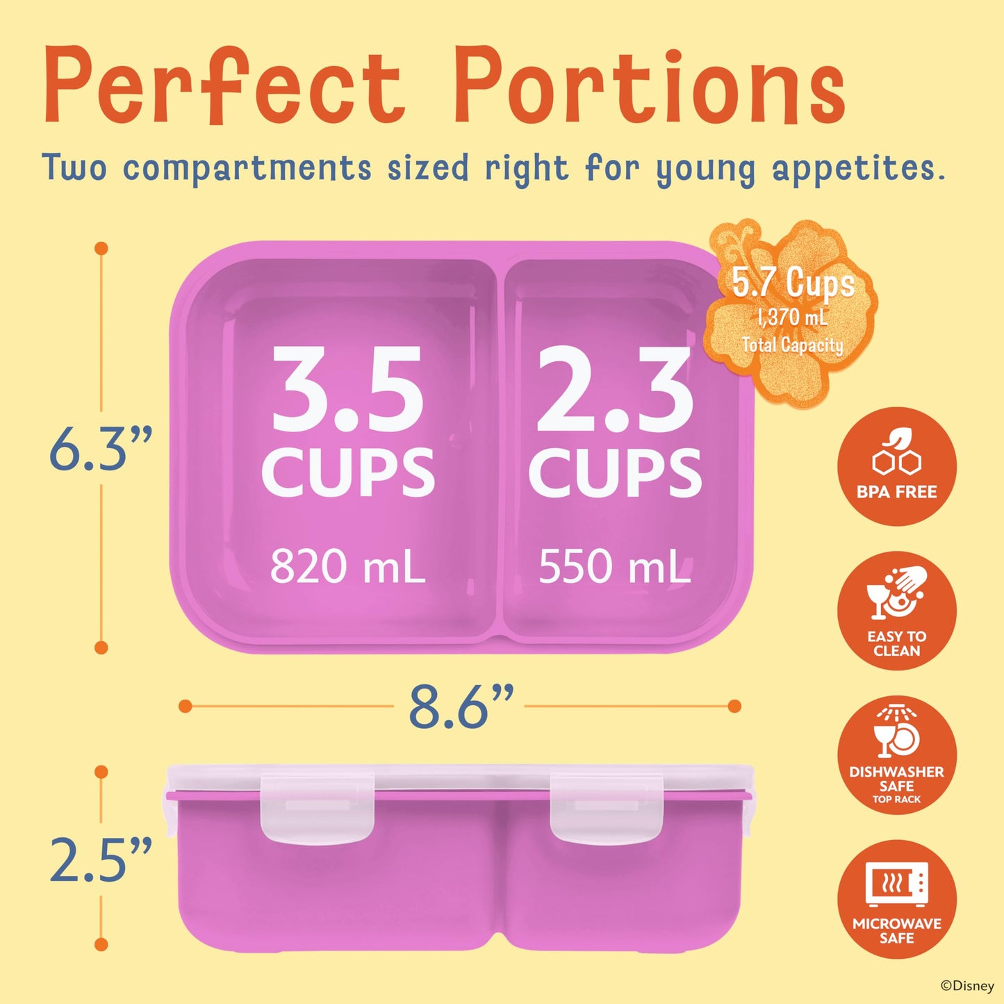 Best Brands Disney Bento Box– Leak-Proof Kids Lunch Box with Divided Compartments & Detachable Spork - Mickey & Minnie, Stitch, & Winnie the Pooh BPA Free Bento Box