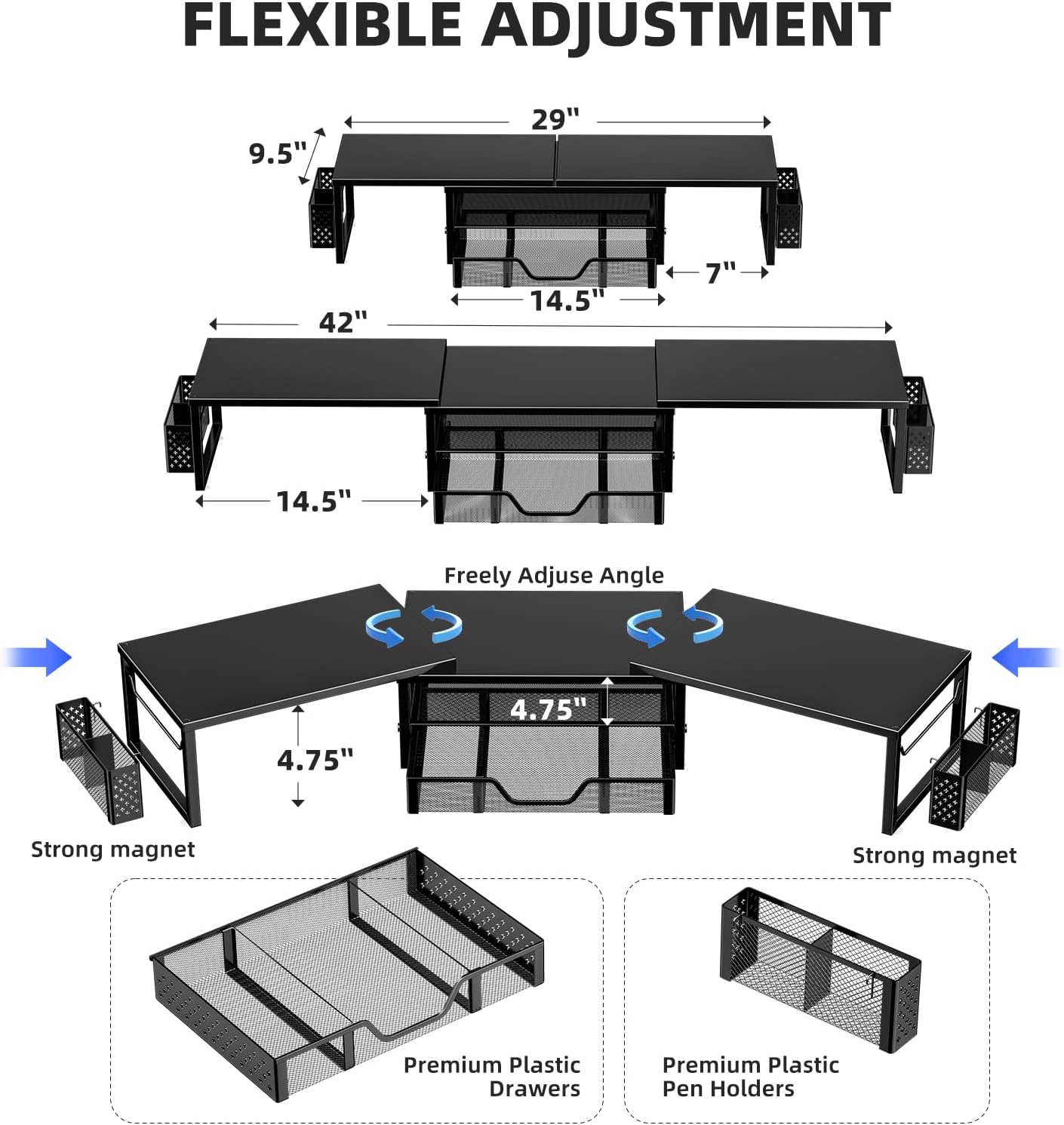 2 Simple Trending Desk Organizers and Accessories, Dual Monitor Stand Riser with Drawer and Pen Holder, Shelf for Top