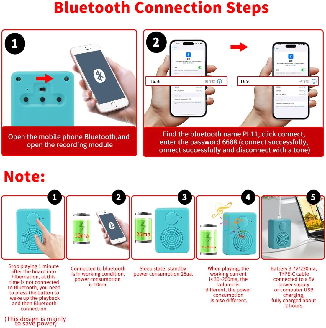 XLW Speaker,16MB Box,16 Sound Module with Voice Recorder Box, Support Bluetooth & MIC Recording Audio Min Easy Sound