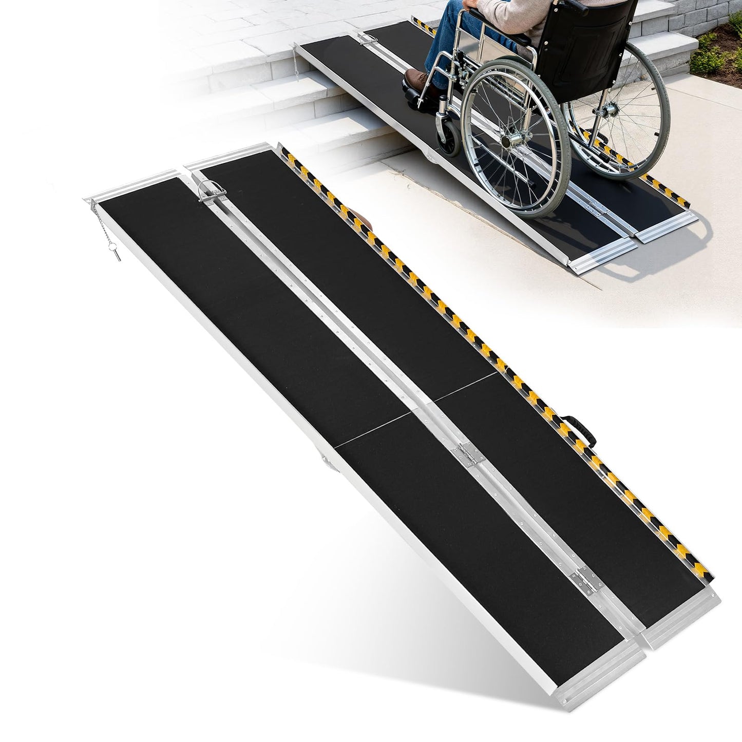 ExploreHorizon 7FT Aluminum Folding Wheelchair Ramp - Heavy Duty 800 lbs Capacity, Portable Ramp for Cars, Stairs, Doorways, Scooters & Home Steps with Non-Slip Surface