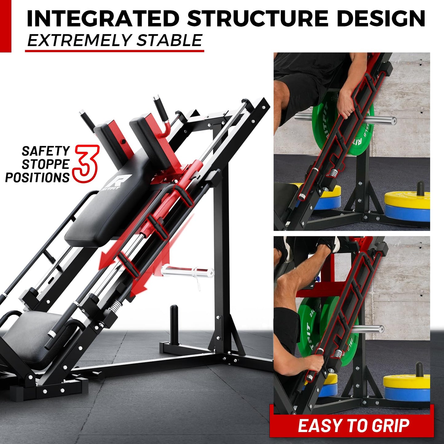 RitFit Leg Press Hack Squat Machine, Professional Adjustable Leg Press Machine for Home Gym with Linear Bearing, Full Lower Body Workout with Weight Storage (Red)