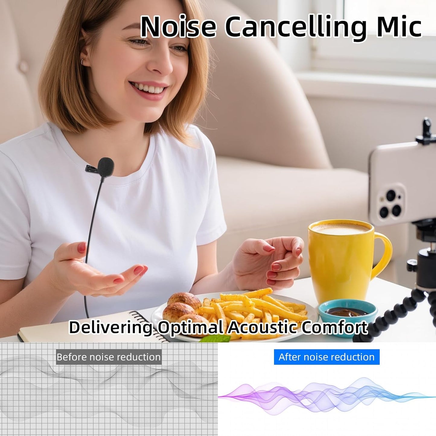 GELRHONR 3.5mm 3.5mm(1/8") 4.9FT Lavalier Microphone, TRRS Plug Invisible Lapel Microphone Wired for Phone, PC, Camera