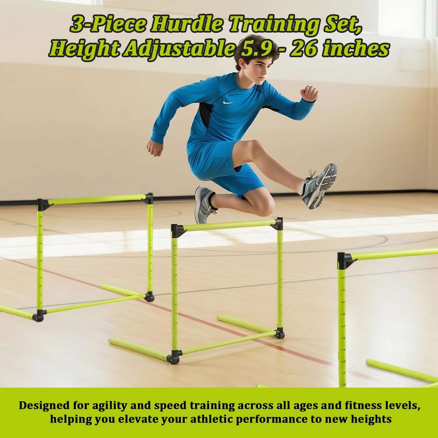 3PCS Height Adjustable Hurdles Training Equipment, Hurdles Track and Field for Agility & Speed Training, Detachable Track Hurdles with Carry Bag for Soccer Football Basketball, Tool-Free Setup