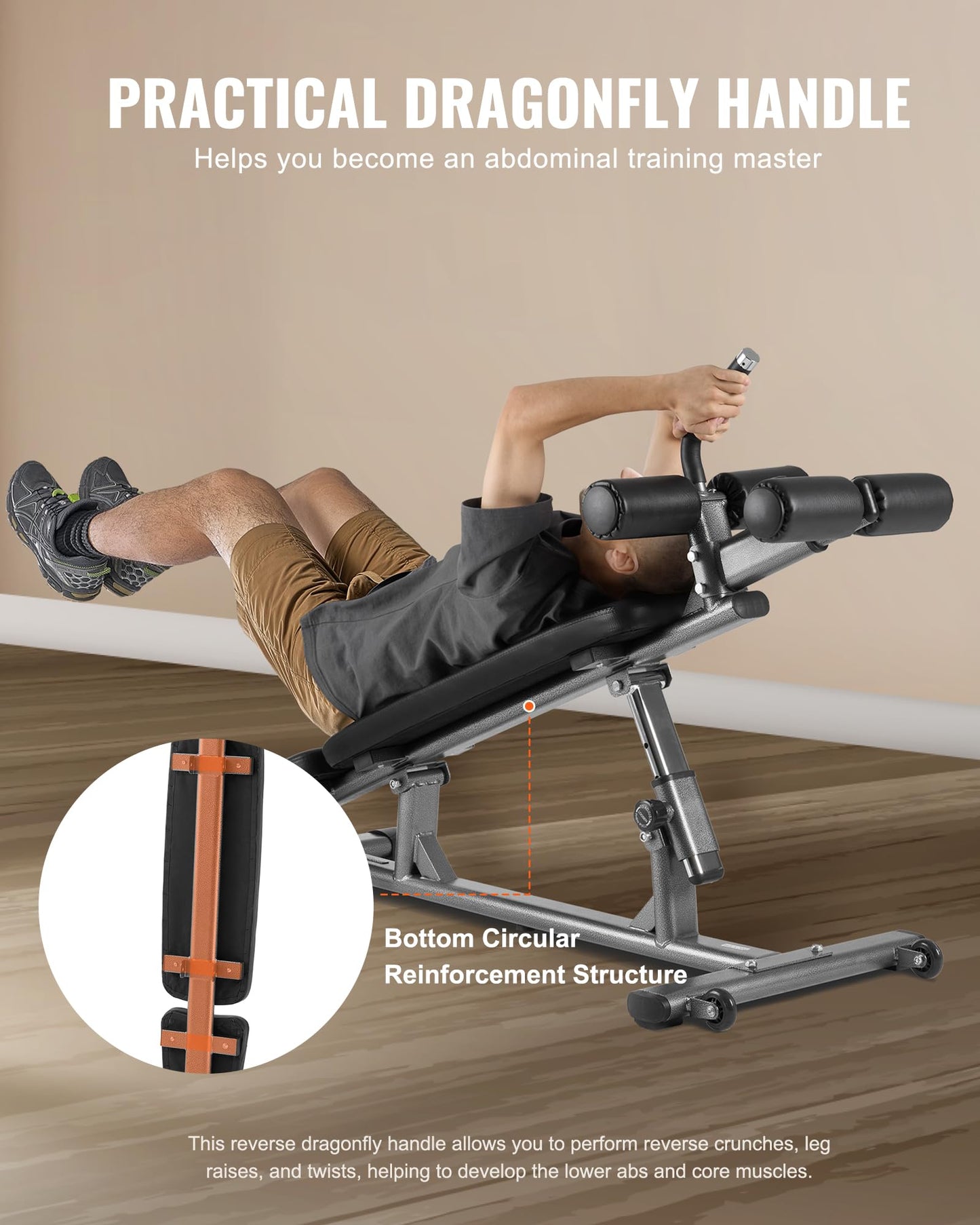 VEVOR Sit Up Bench, Decline Ab Bench with Reverse Crunch Handle, with 4 Adjustable Height Settings, Heavy Duty Steel, 1000 Lbs Capacity, for Home Gym Workouts, Strength Training, Full Body Muscles