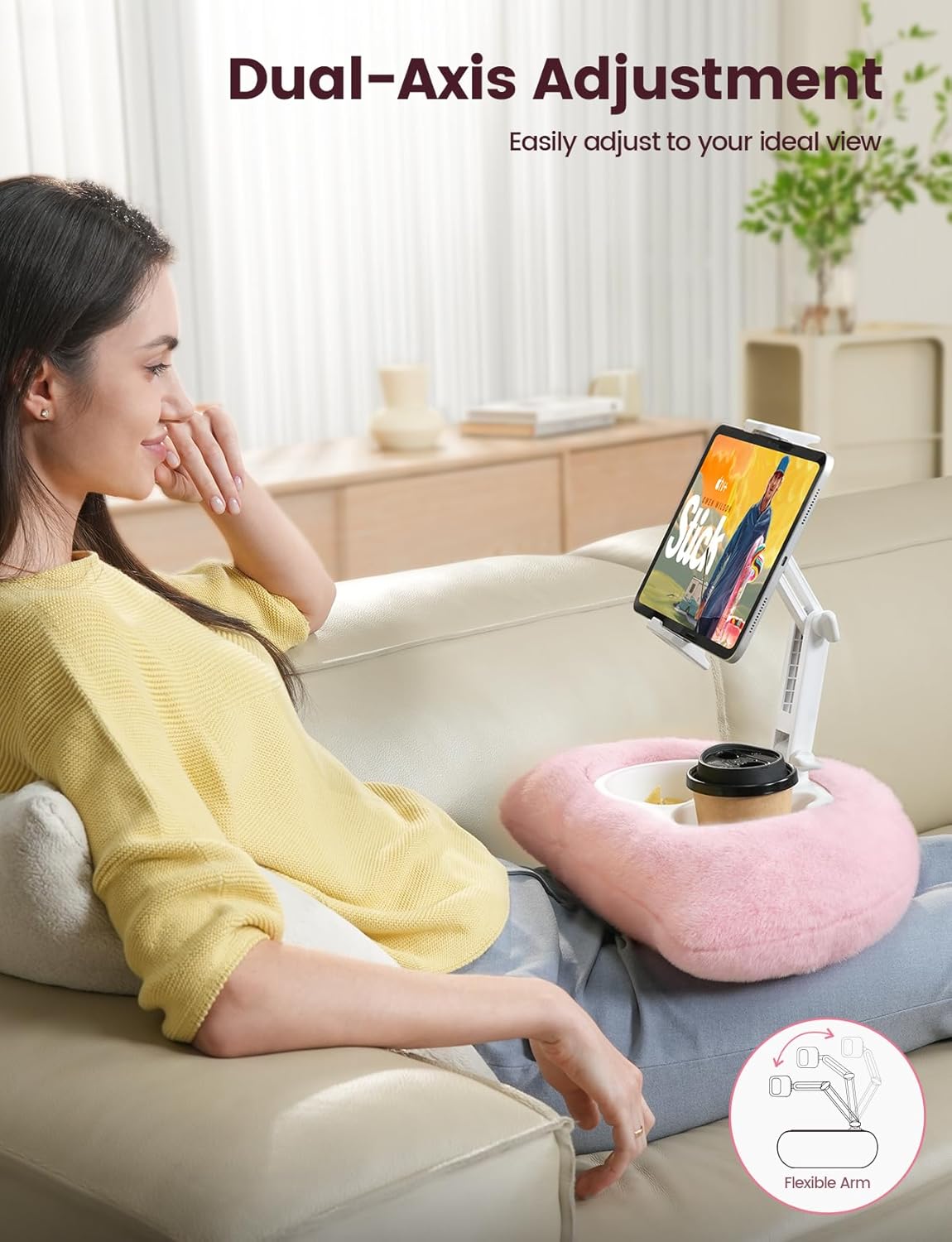 Lamicall [360 4.7-13" Kindle Holder Tablet Pillow Stand - Adjustable Arm][Soft & Washable] iPad Lap Holder, Kindle