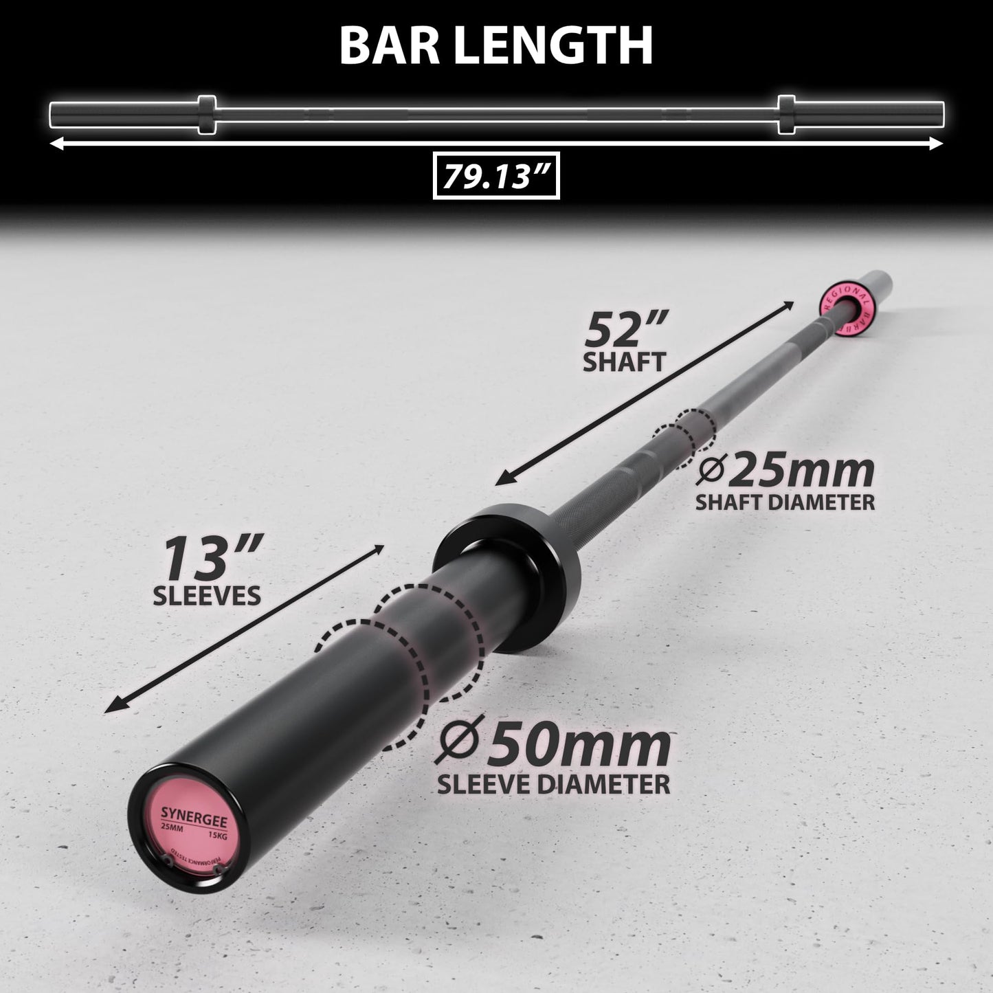 Synergee Regional Olympic 15kg Women’s Black Phosphate Barbell. Rated 1500lbs for Weightlifting and Powerlifting.