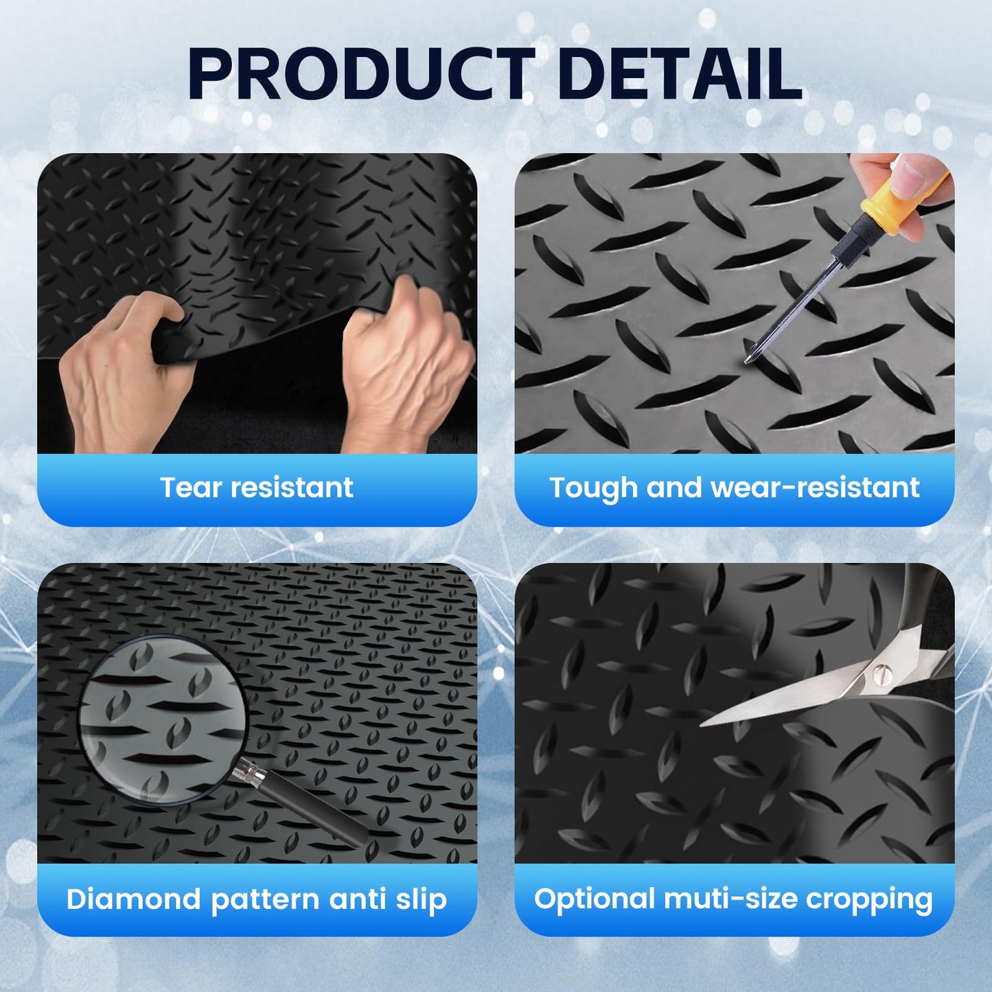 StellarStar 8x25 FT Garage Floor Mat, 2.8mm Thickened PVC Flooring Roll for Under Car, 200 SQFT Diamond Plate Black Garage Mats for Garage, Warehouse, Basement, Factory, Trailer (Include Tapes)