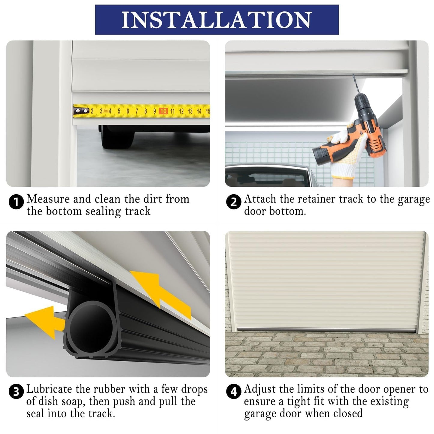 Ginchain Garage Door Seals, Convex Shape Aluminum Track with U+O Shape Garage Door Seals Bottom Rubber Retainer Base Kit, Universal Garage Door Weather Stripping Kit (16.5ft), T2-005