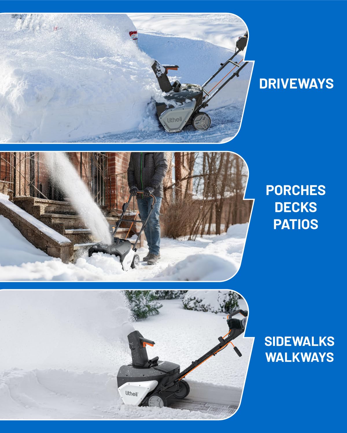Litheli Cordless Snow Blower, 40V Brushless Electric Snow Thrower with Wheels, 180° Adjustable Chute, LED Light, Easy Maneuver Snow Removal Kit with Battery for Driveway