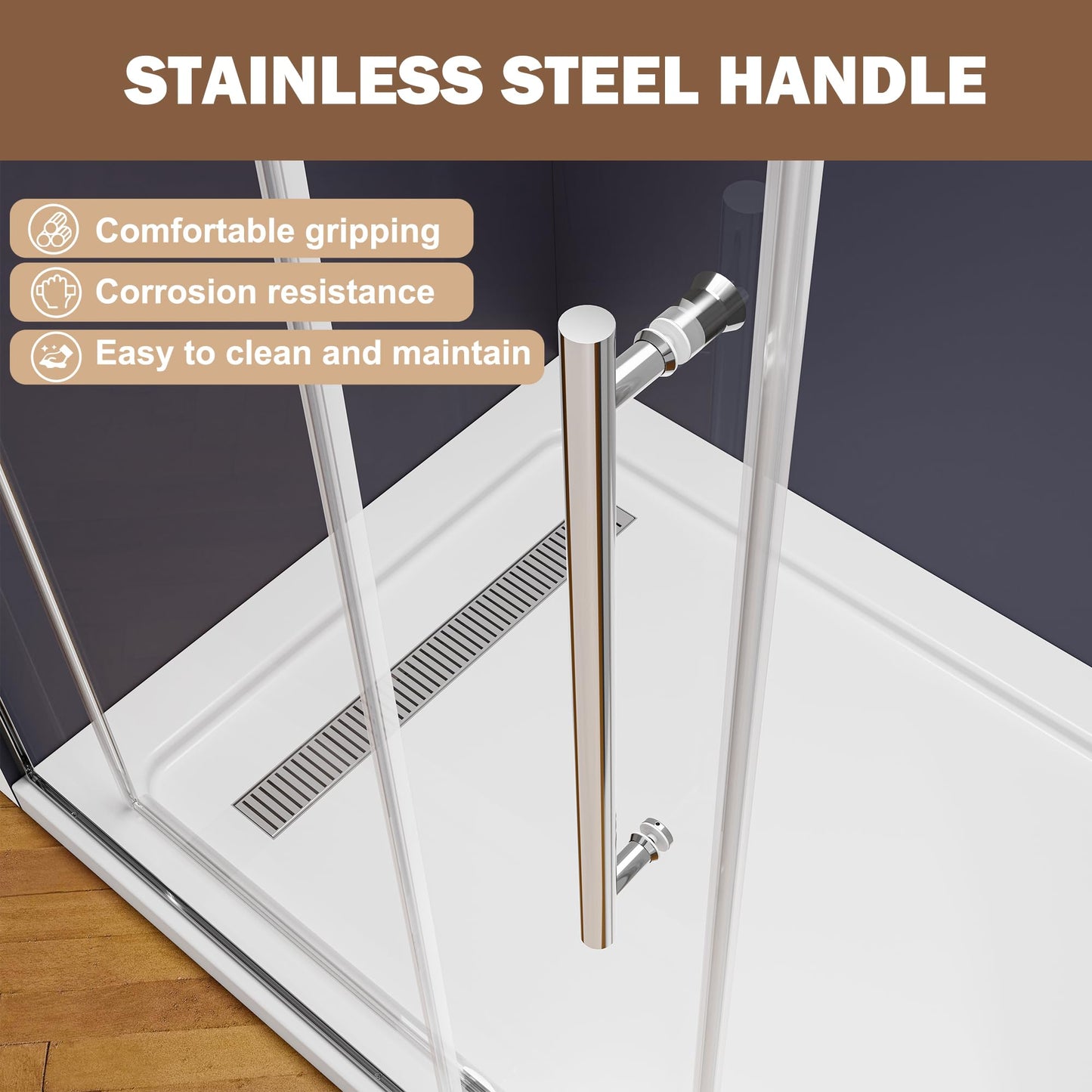 59-60" W x 76" H Soft Close Frameless Sliding Shower Door, 3/8"(10mm) Clear Tempered Glass, Single Sliding Shower Glass Door, Easy Clean Nano Coating, Polished Chrome