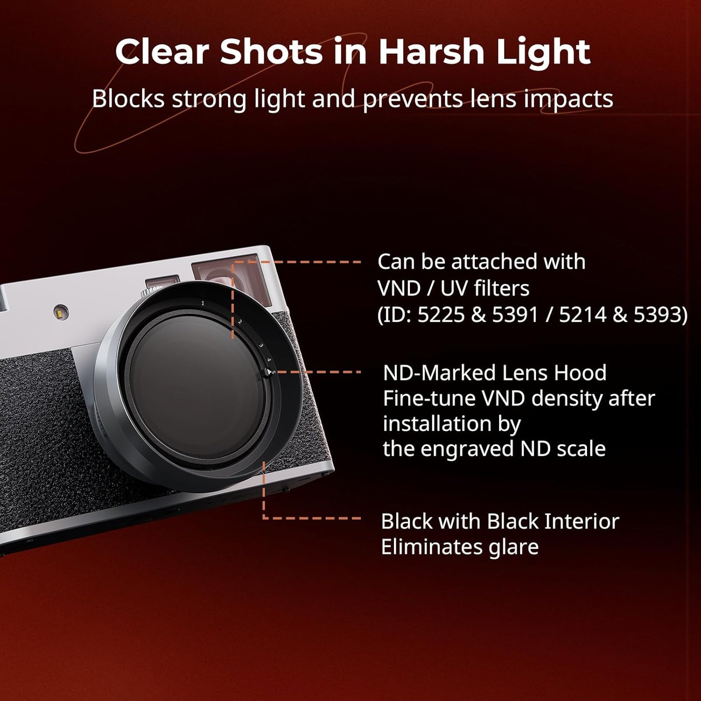 5393 SMALLRIG X Half Lens Hood Sun Shade for Fujifilm, Shading Hood, Compatible with UV/VND Filters, Aluminum Alloy