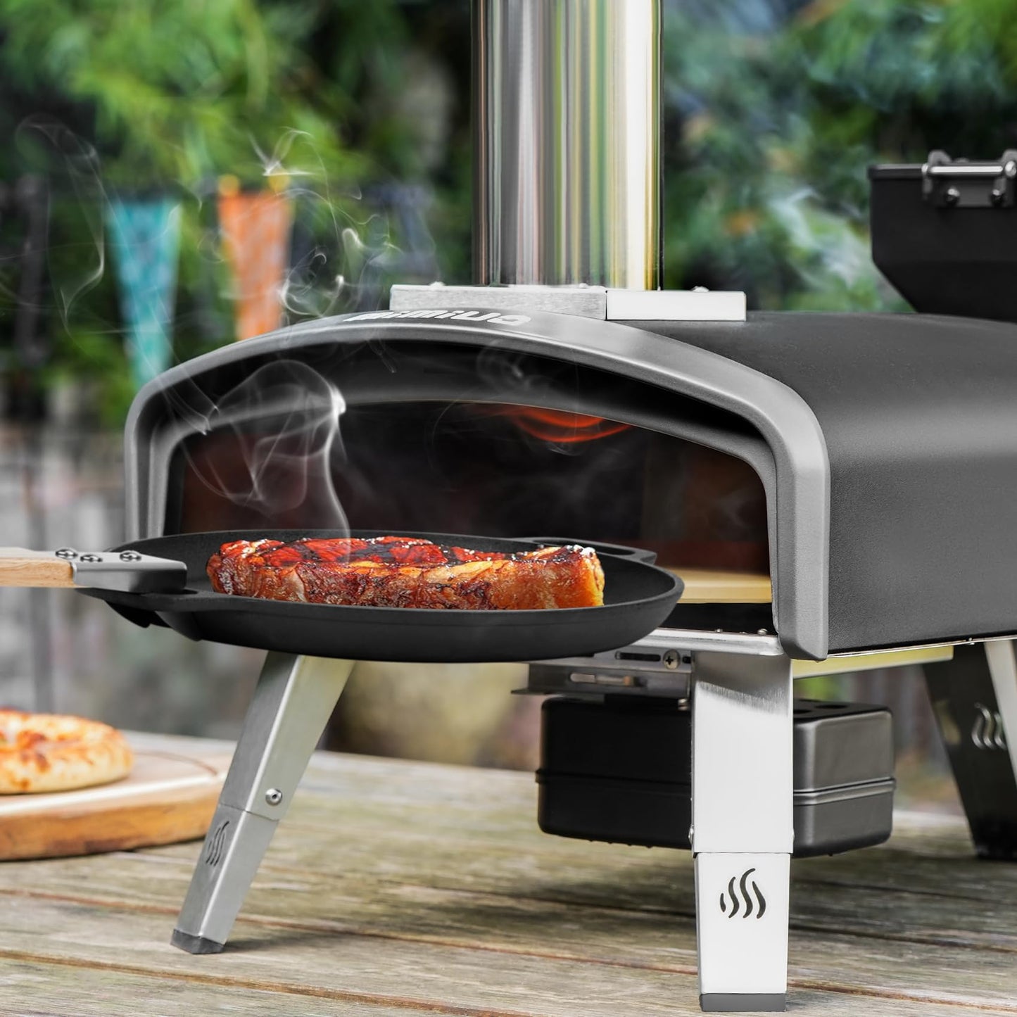 Mimiuo Outdoor Pizza Oven 12" Wood Pellet Pizza Oven with Rotating Round Pizza Stone, Portable Pizza Stove for Outside Backyard Camping Picnics