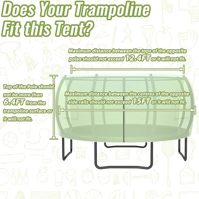 Gardenature 10FT/12FT/14FT Trampoline Tent(Tent Only), Fit Round Trampolines, Shade Cover with LED Light, Outdoor Trampolien Accessories, Anti-Tear