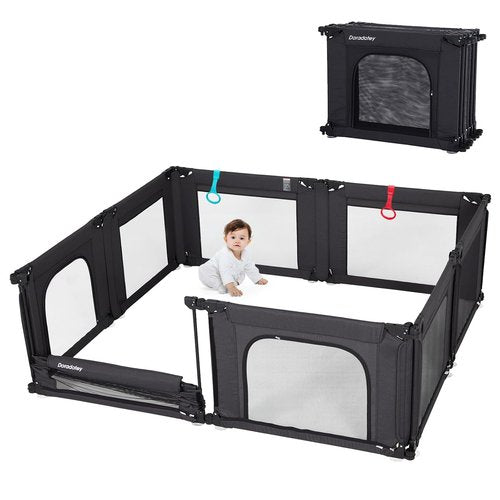 Doradotey Baby Playpen - Adjustable Large Playard for Toddlers | Foldable Indoor Play Center, Black 180x200x68cm