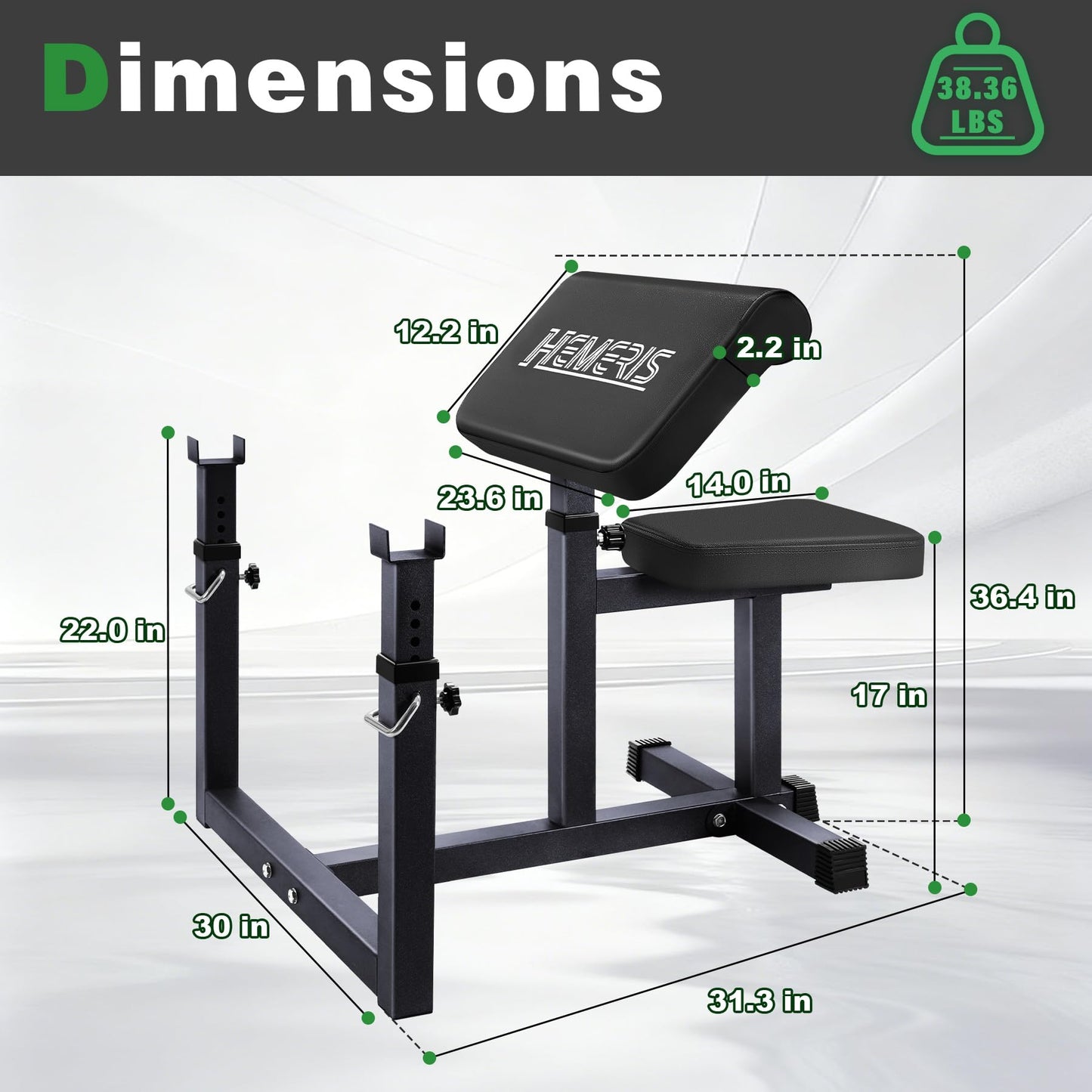 HEMERIS Preacher Curl Bench, Max Load 450 LBS Strength Training Bench Home Gym Bench Fitness Equipment,6-Level Seated Barbell Dumbbell Bicep Curl Machine Weight Bench(Black)