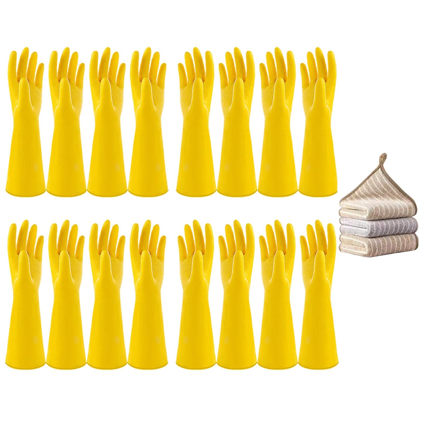 Vsootal 8 Pairs Reusable Household Cleaning Gloves, Rubber Kitchen Dishwashing Gloves,Extra Thickness, Long Sleeves, for Washing Dishes, Pet Care(X-Large, Yellow)