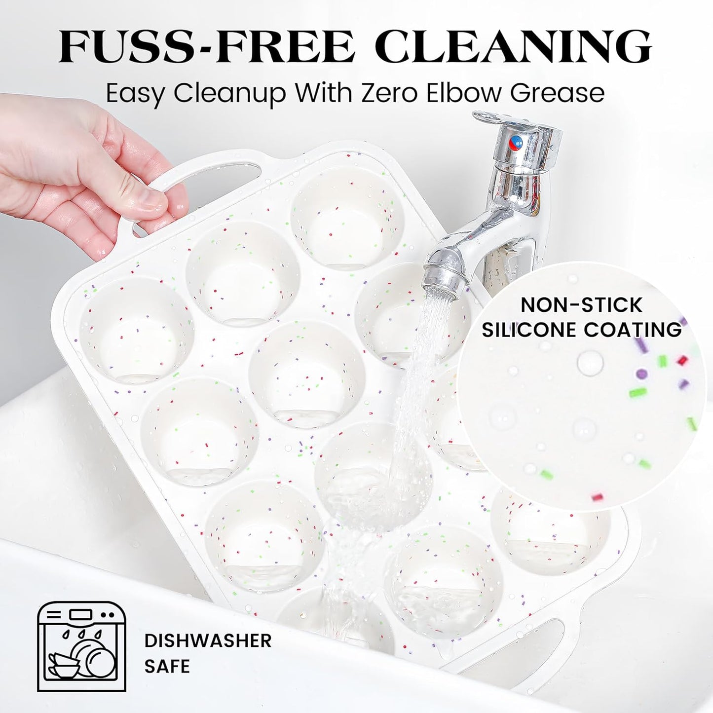 Skiennix Nonstick Cupcake Pan Set - 12 Cup & 24 Mini Muffin Molds | BPA-Free Silicone, Cream Color (2 Pcs)
