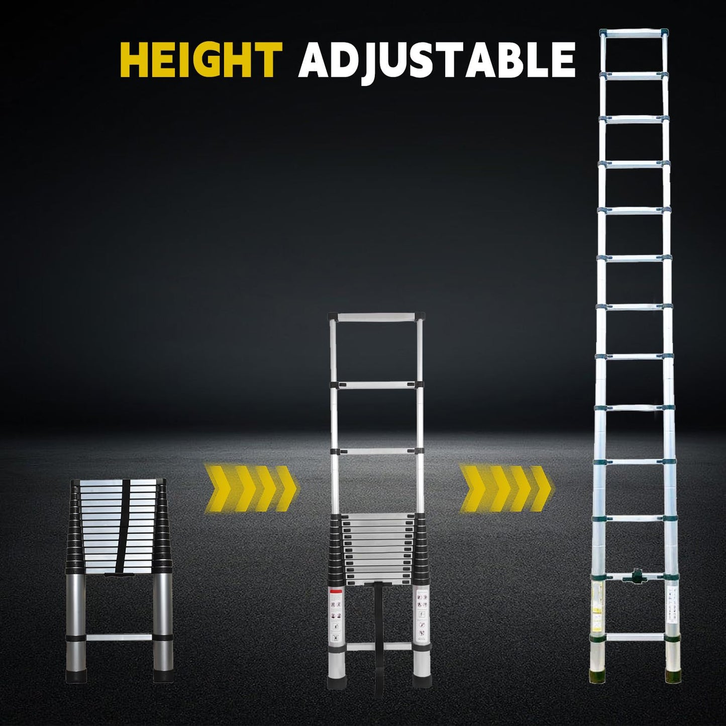 14.5FT Telescoping Ladder, Lightweight Collapsible, Aluminum Retractable Ladder, Telescopic Compact Ladders for Home, 330LB Capacity