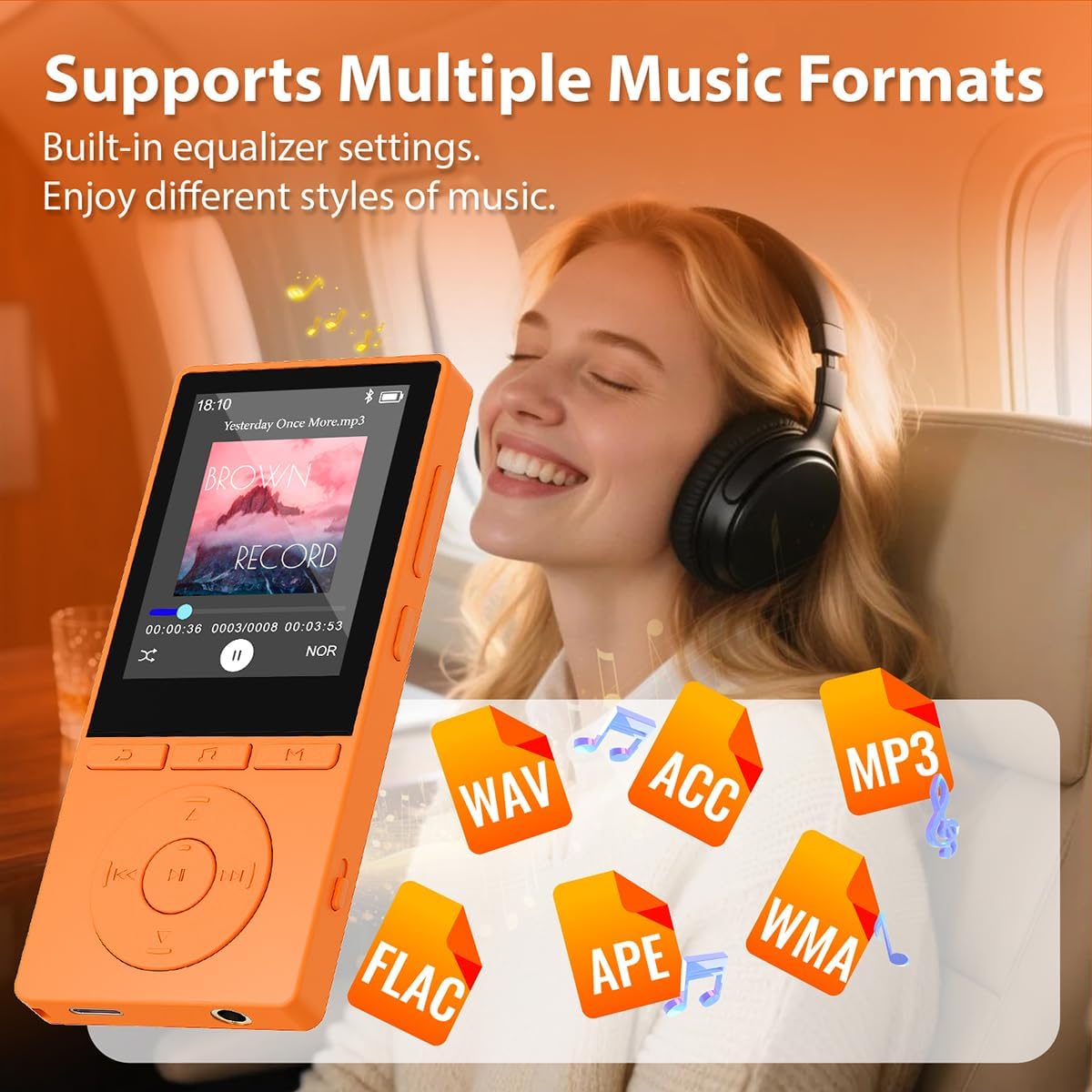 Aiandcc 64GB MP3 5.3, 2.4", MP3 128GB, Player with Bluetooth Color Screen Music Player with HiFi Sound, Players Built