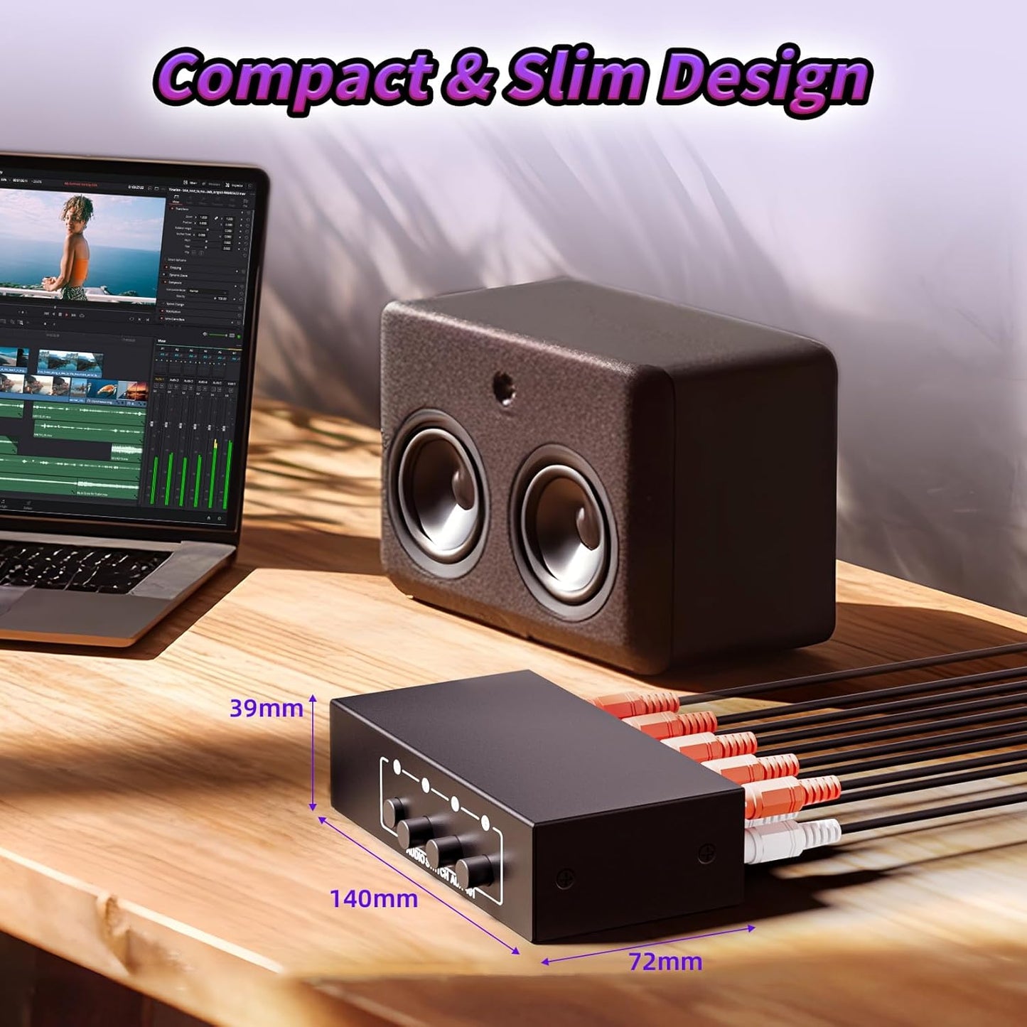 BolAAzuL 3.5mm 4 1 4X1 Aux + RCA L/R Audio Switch Box in Out Bidirectional, Stereo Audio Switcher Selector Passive a/b