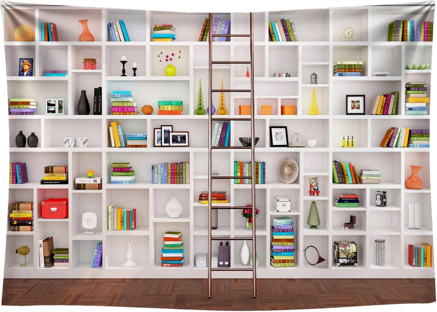 CapiSco 7x5FT White Bookshelf Photography Backdrop Bookcase Library Photography Background for Office & Home Office