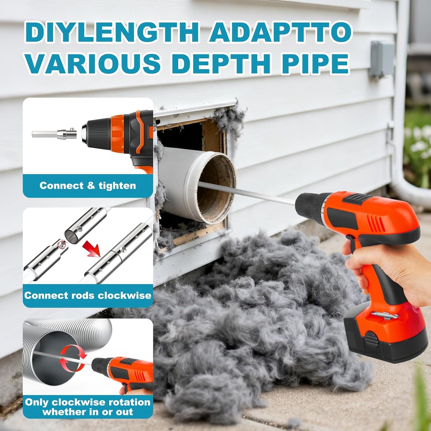 Sealegend 40 Feet Dryer Vent Cleaner Kit - Upgraded Flexible Brush with Drill Attachment for Easy Lint Removal
