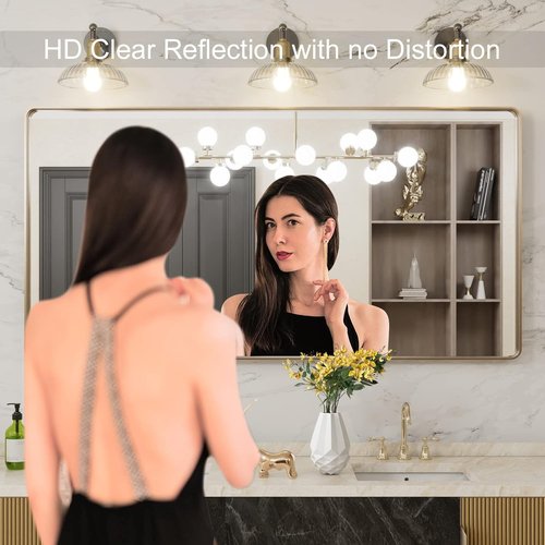 LOAAO Gold Bathroom Mirror - 60”x30” Rounded Rectangle Design | Brushed Gold Frame, Anti-Rust, Versatile Mounting Options