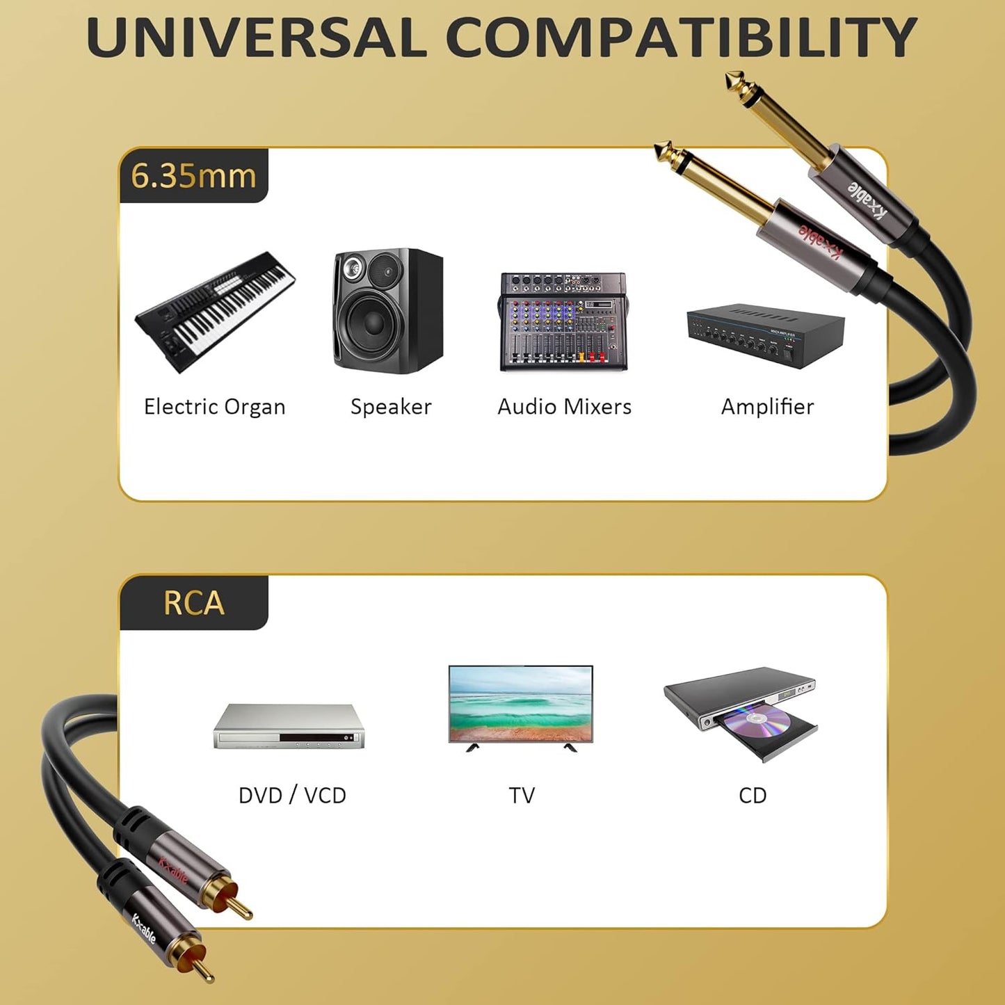 1/4" 25FT, 1/4 inch 23AWG, 2 6.35mm 2 5 RCA to Cable Dual TS to Dual RCA Stereo Audio Interconnect Cord, x Quarter