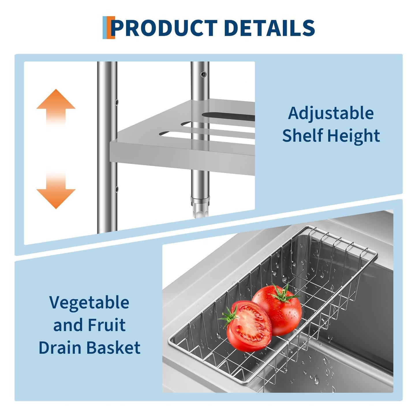 GarveeTech 35 in Freestanding Stainless Steel Utility Sink with Pull-Out Faucet, Adjustable Height Laundry Tub with Hot & Cold Water, Basket, Shelf & Drain Kit for Kitchen, Garage, Outdoor, Basement