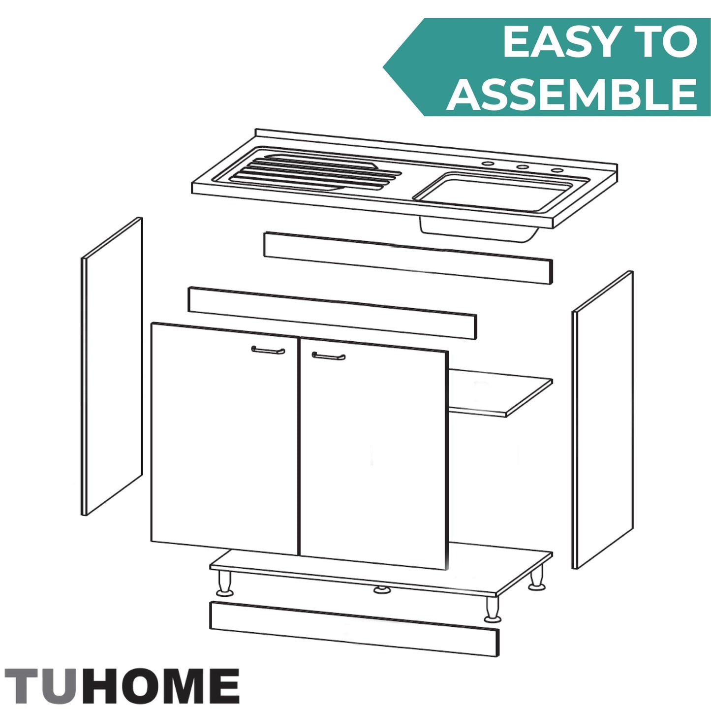Tuhome Napoles Utility Sink Base Cabinet with Integrated Stainless Steel Countertop, Freestanding Cabinet with Double Doors, Interior Shelf for Laundry Room, Utility Room, Mudroom or Kitchen