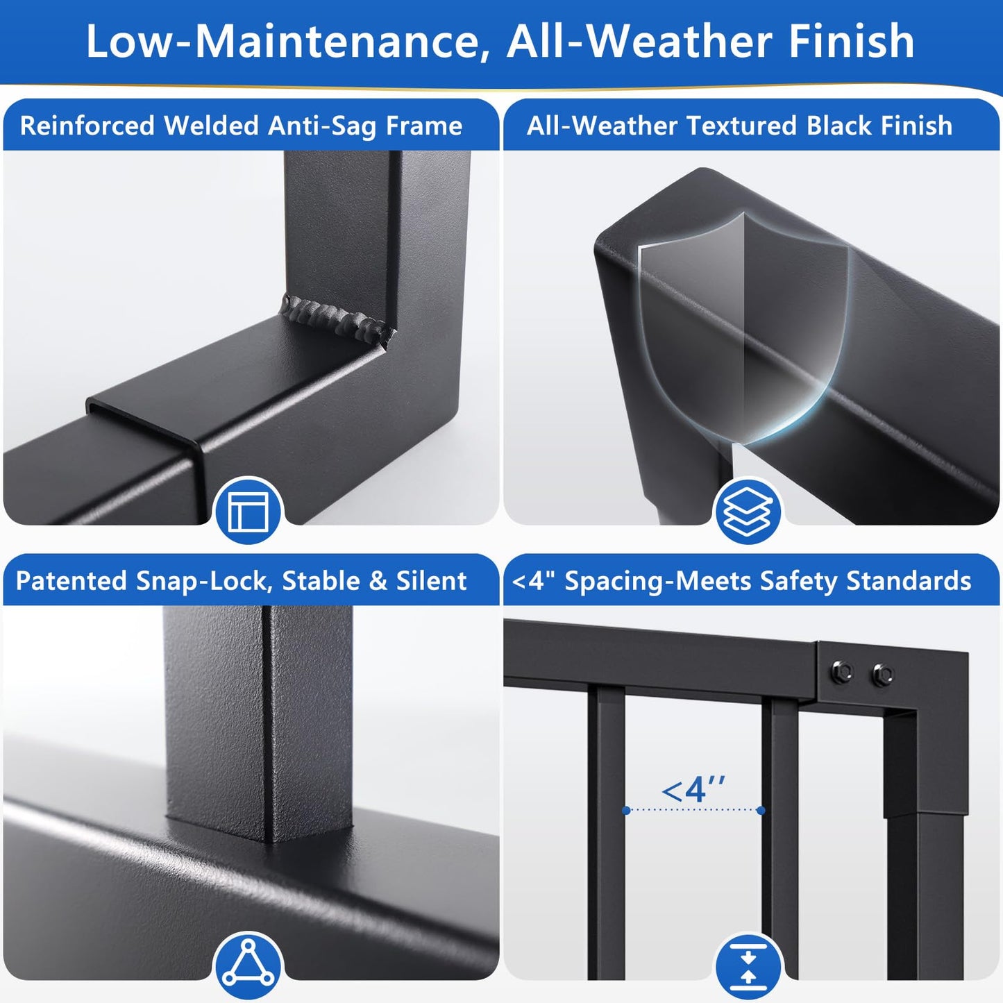 Guwezoy W.3ft x H.36in Outdoor Aluminum Deck Gate Kit, Cuttable Porch Gate with Latch and Auto-Close Hinge, AAMA 2604–Grade Texture Black Finish for Deck Railing, Patio, Porch, Garden & Yard