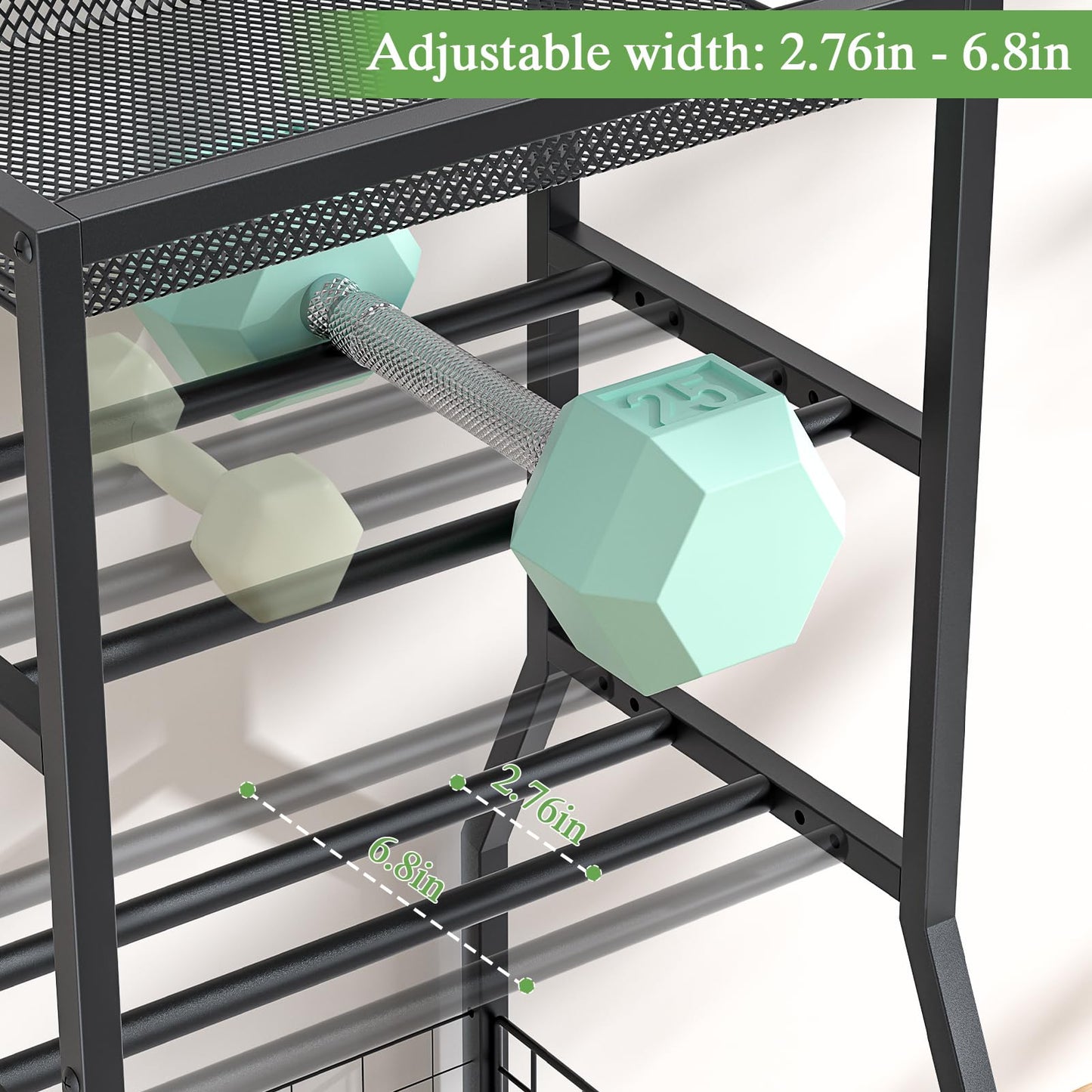 ThreeHio Home Gym Storage Rack, Dumbbell Rack with Yoga Mat Storage, Weight Rack Stand with Lockable Wheels and Hooks, Home Workout Equipment Organizer for Yoga, Dumbbell, Kettlebells, Ball Storage