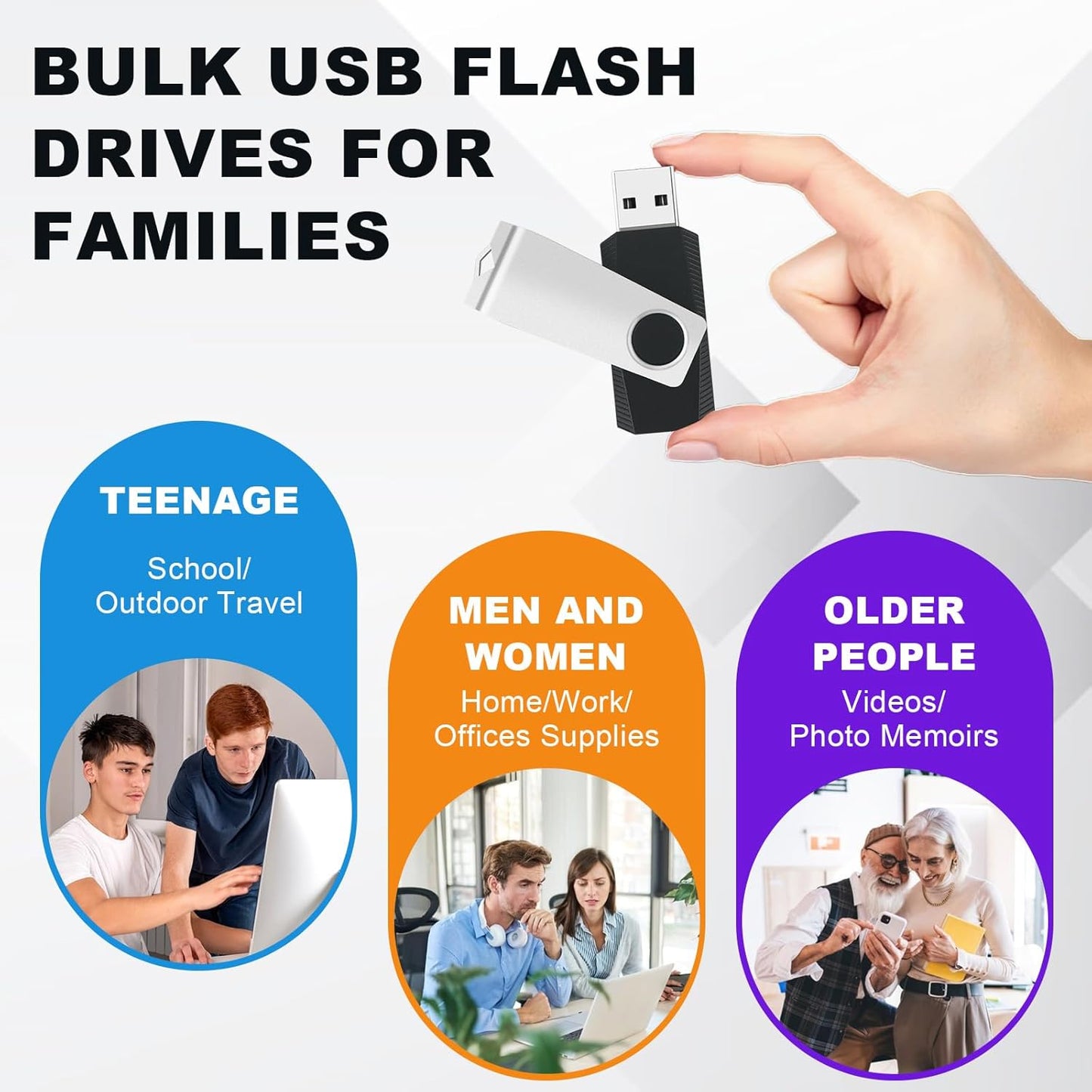 MECHEER 4GB 10 Pack, USB Flash Drive Swivel Memory Stick Thumb Drives with Lanyards, Portable Photo Stick Jump Drives