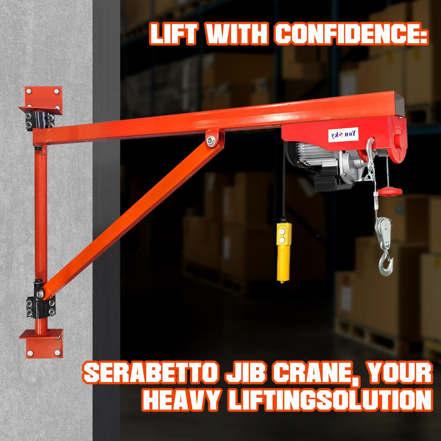 Wall Mount Jib Crane Hoist Bracket, 660lb Load Capacity Heavy Duty Electric Hoist Support Bracket, 180-Degree Rotatable Electric Scaffolding Lift, Ideal Jib Crane Bracket for Efficient Lifting