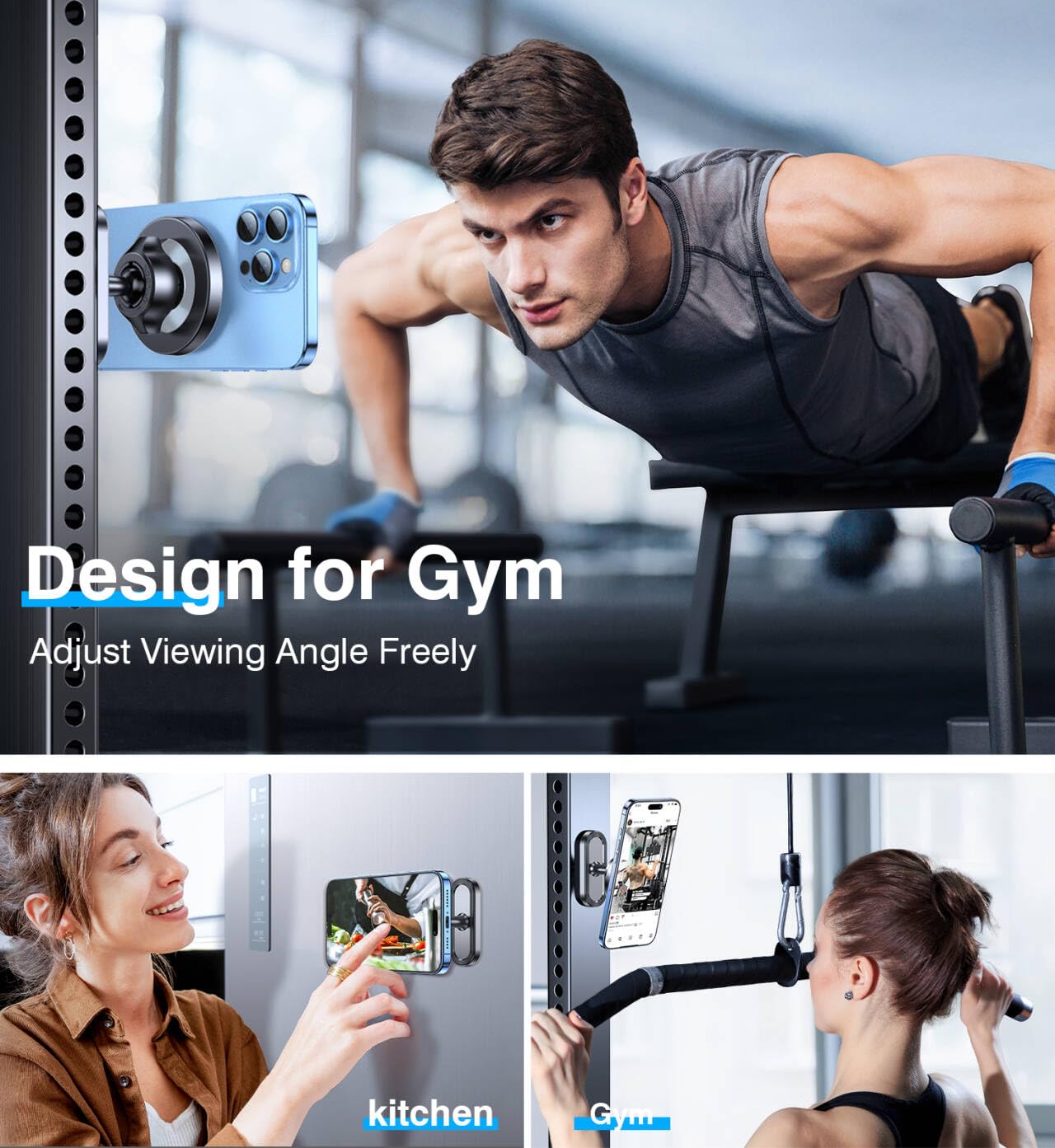 Coolpow Dual Magnetic Phone Holder for Gym Mag Safe Phone Holder【Strong Magnet】 Gym Phone Holder Camera Mount for Gym Accessories for Women Attach to Metal Surface with iPhone 17 Pro Max 16 15 14 13