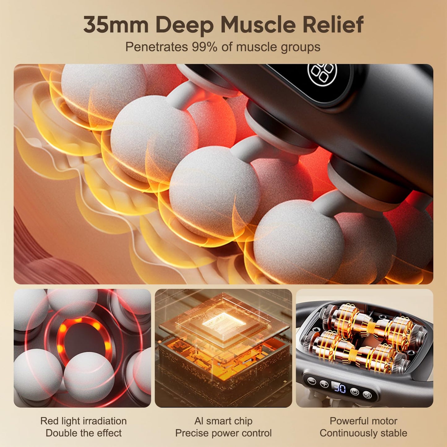 16 Head Massage Gun Deep Tissue - 2026 Upgrade 16-Drive Back Muscle Massager with 3 Modes & 30 Intensities, Portable Quiet Percussion Massager for Legs, Waist, Back, Neck, Buttocks Muscles Pain Relief