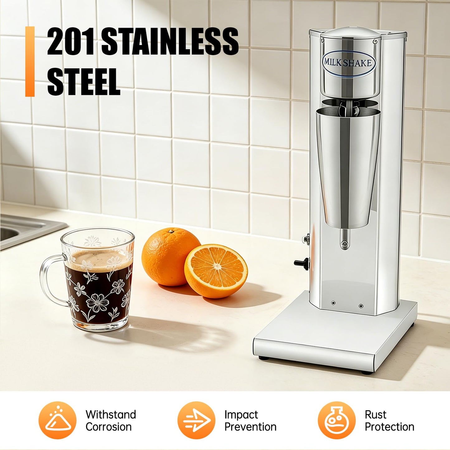 Electric Milkshake Maker Machine, 180W 2-Speed Milk Shake Mixer Machine with 22oz Stainless Steel Mixing Cup, Commercial Milkshake Blender & Drink Mixer for Home or Business(Silver)