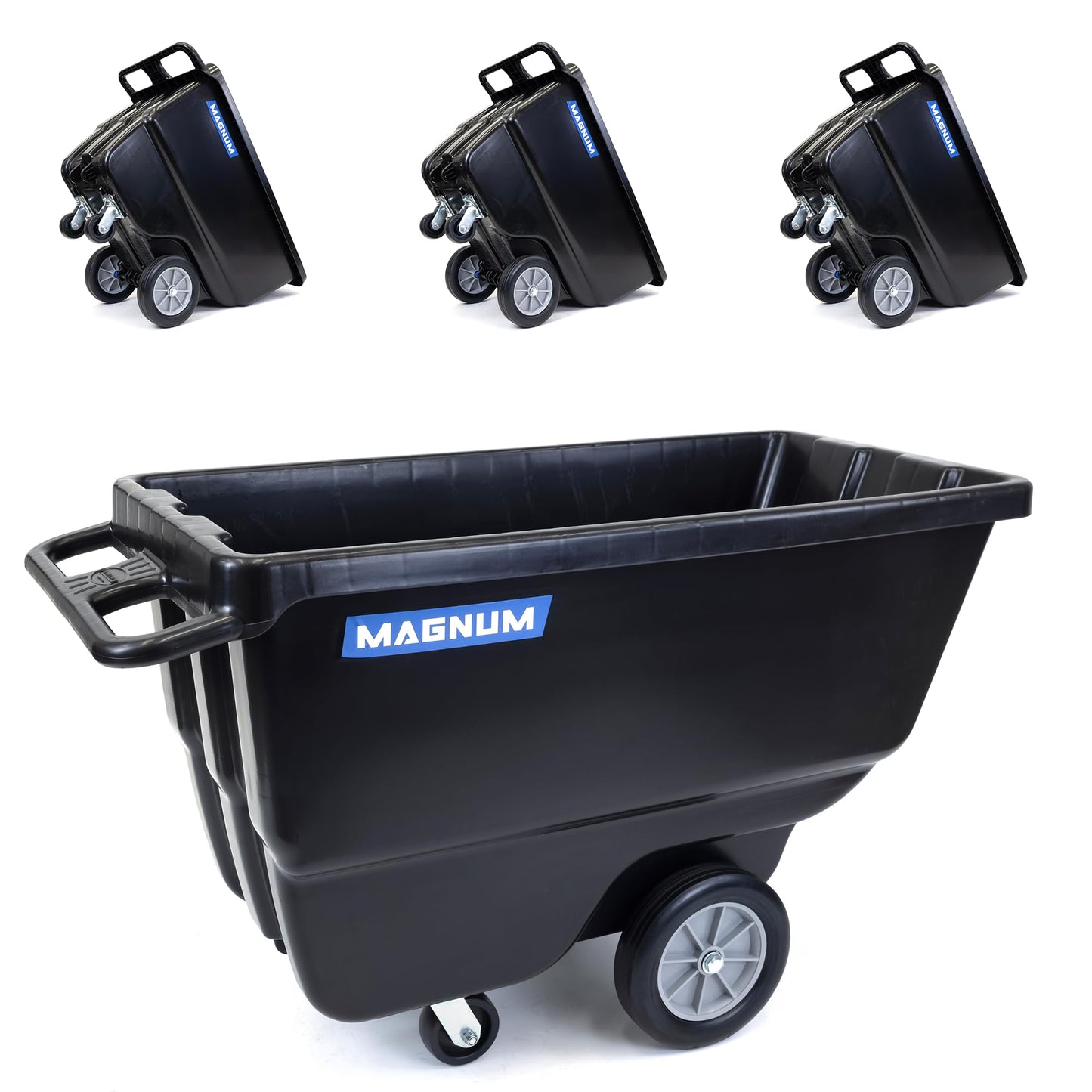 MAGNUM TOOL Tilt Truck, 1/2 Cu. Yd. Capacity Dump Cart with Heavy Duty 12” Wheels & 5” Casters for Handling, Transporting on Construction Jobsites, 750 lbs, Trash Cart with Wheels DUC12A-04PK (4-Pack)