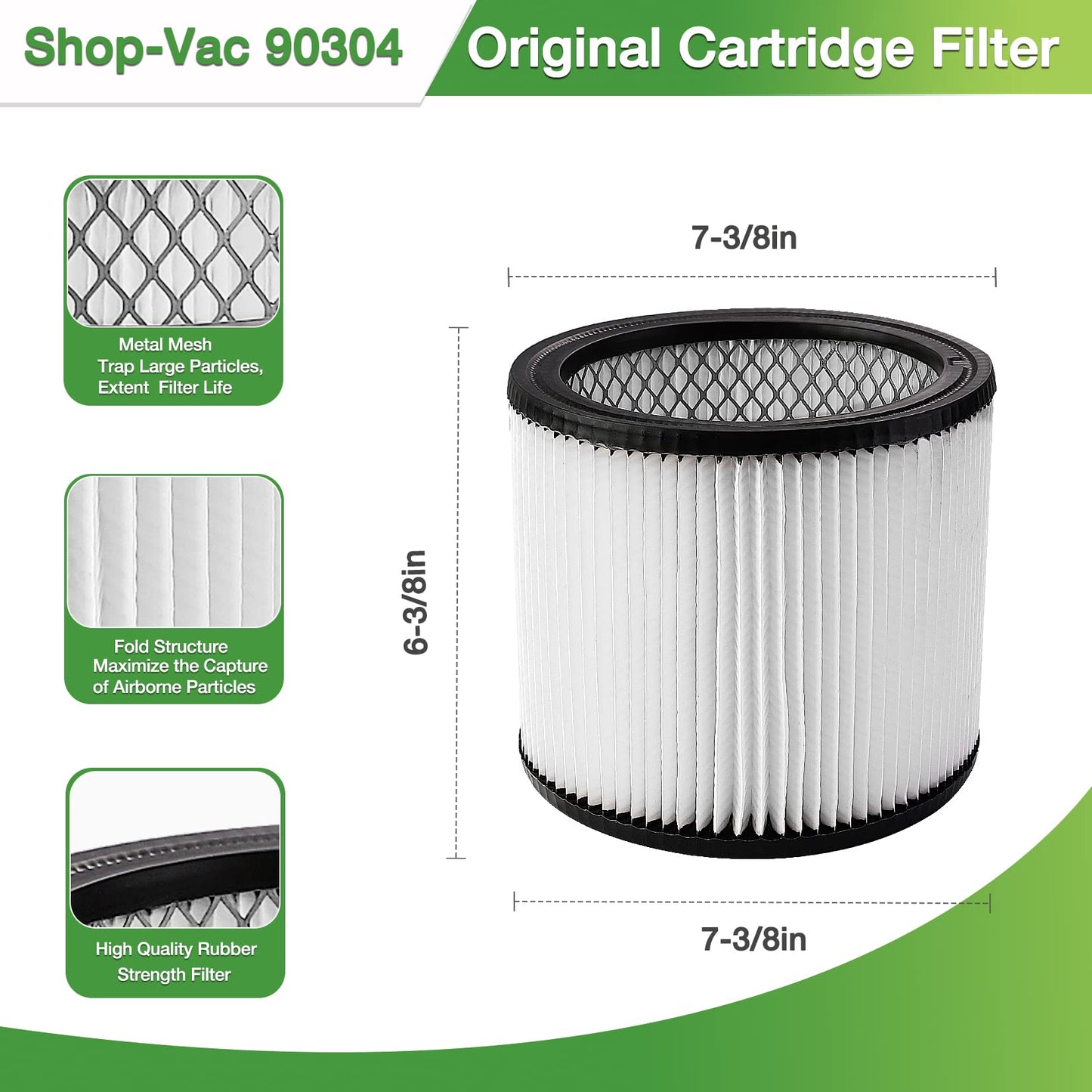 Shop-Vac 5989400 8 Gallon 6.0 Peak HP Wet/Dry Vacuum + 90304 Replacement Cartridge Filter