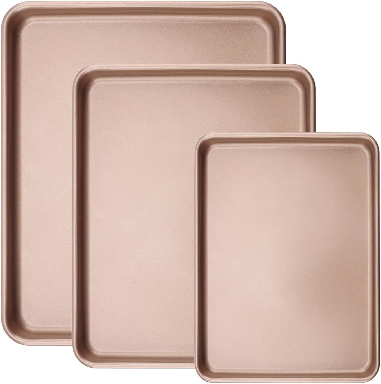 ZOENHOU Nonstick Baking Sheet Pan Set - 3 Sizes (9, 11, 13 Inch) | Ideal for Cookies, Cakes & Bread - Rose Gold