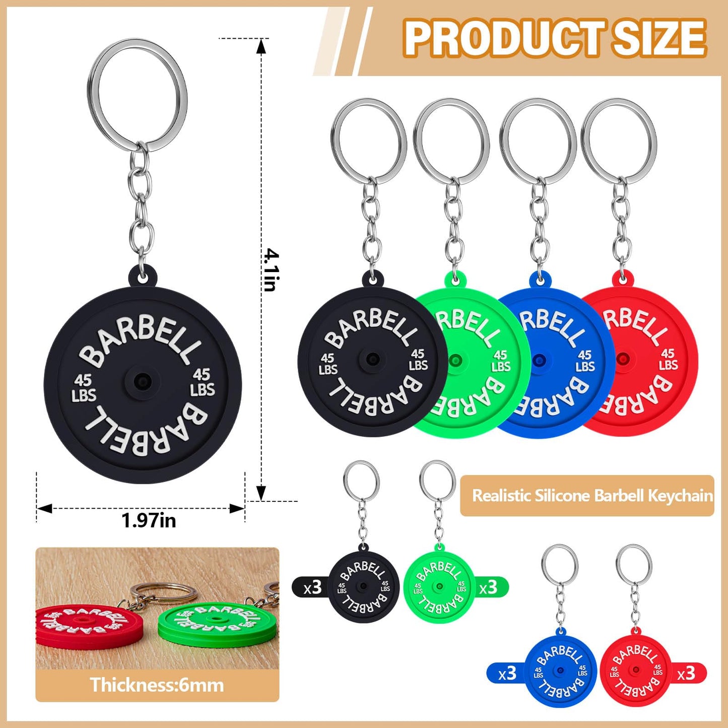 Tondiamo 12/24 Pcs Gym Keychain, Barbell Dumbbell Keychain, Workout Fitness Gifts for Gym Lover, Charm Gift for Women Men Bag